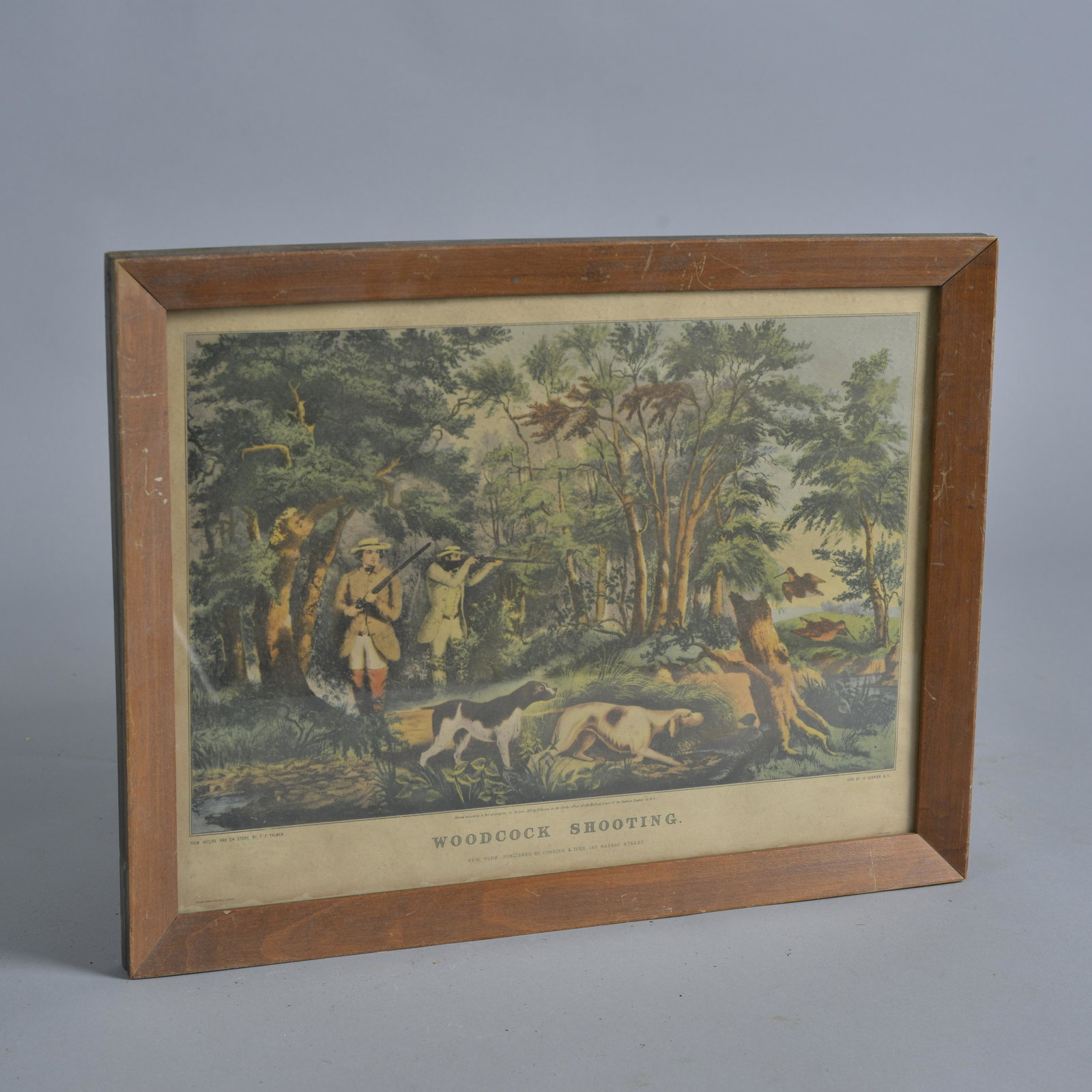 Currier and Ives Woodcock Shooting: Woodcock Shooting hand colored 17x13