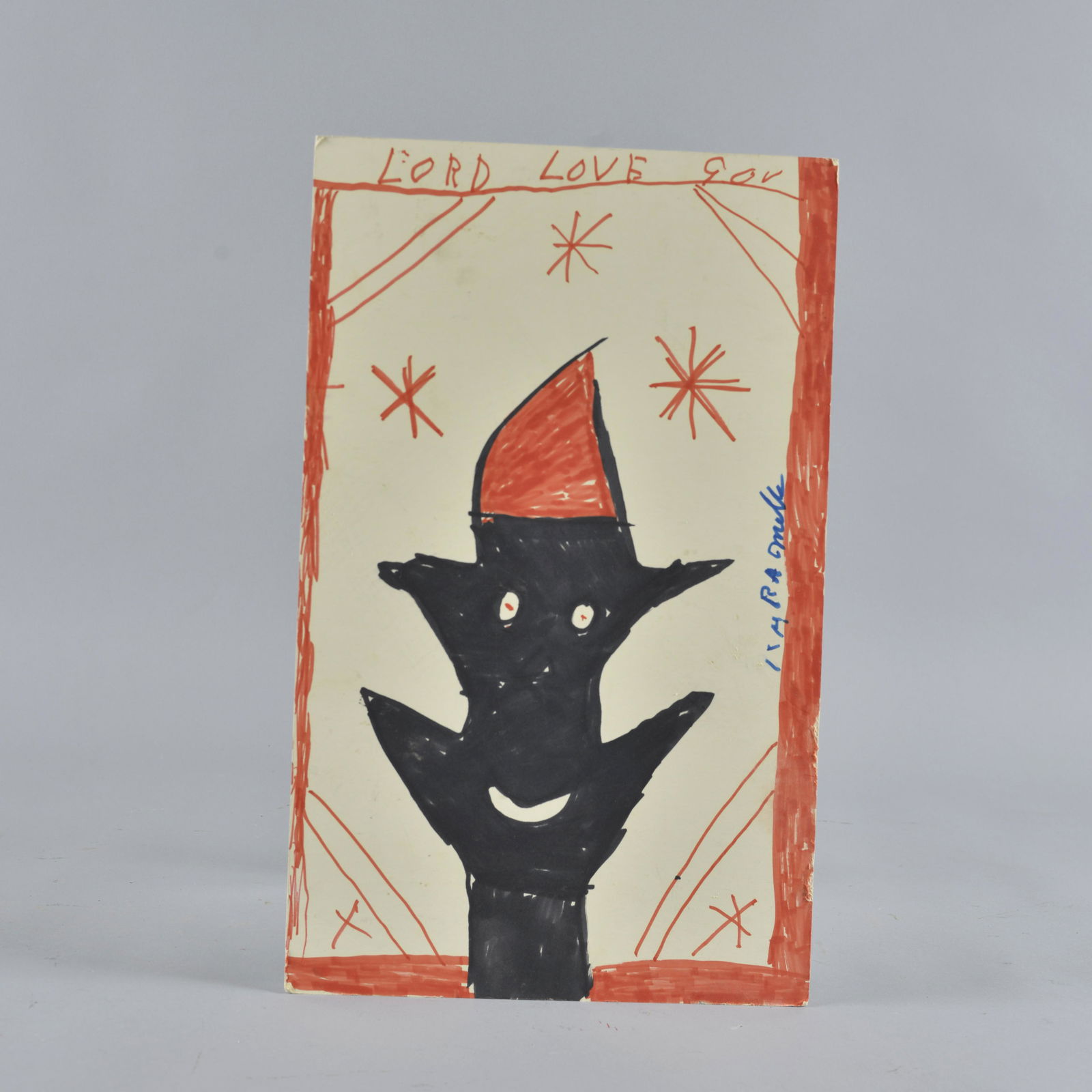 RA Miller drawing on board (clown orange hat) (1 of 2)