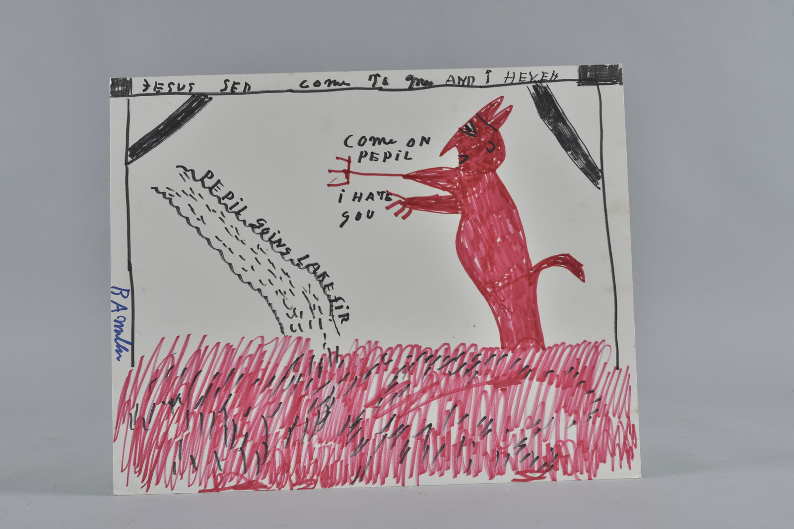 RA Miller drawing on board (devil with pitch fork) (1 of 2)