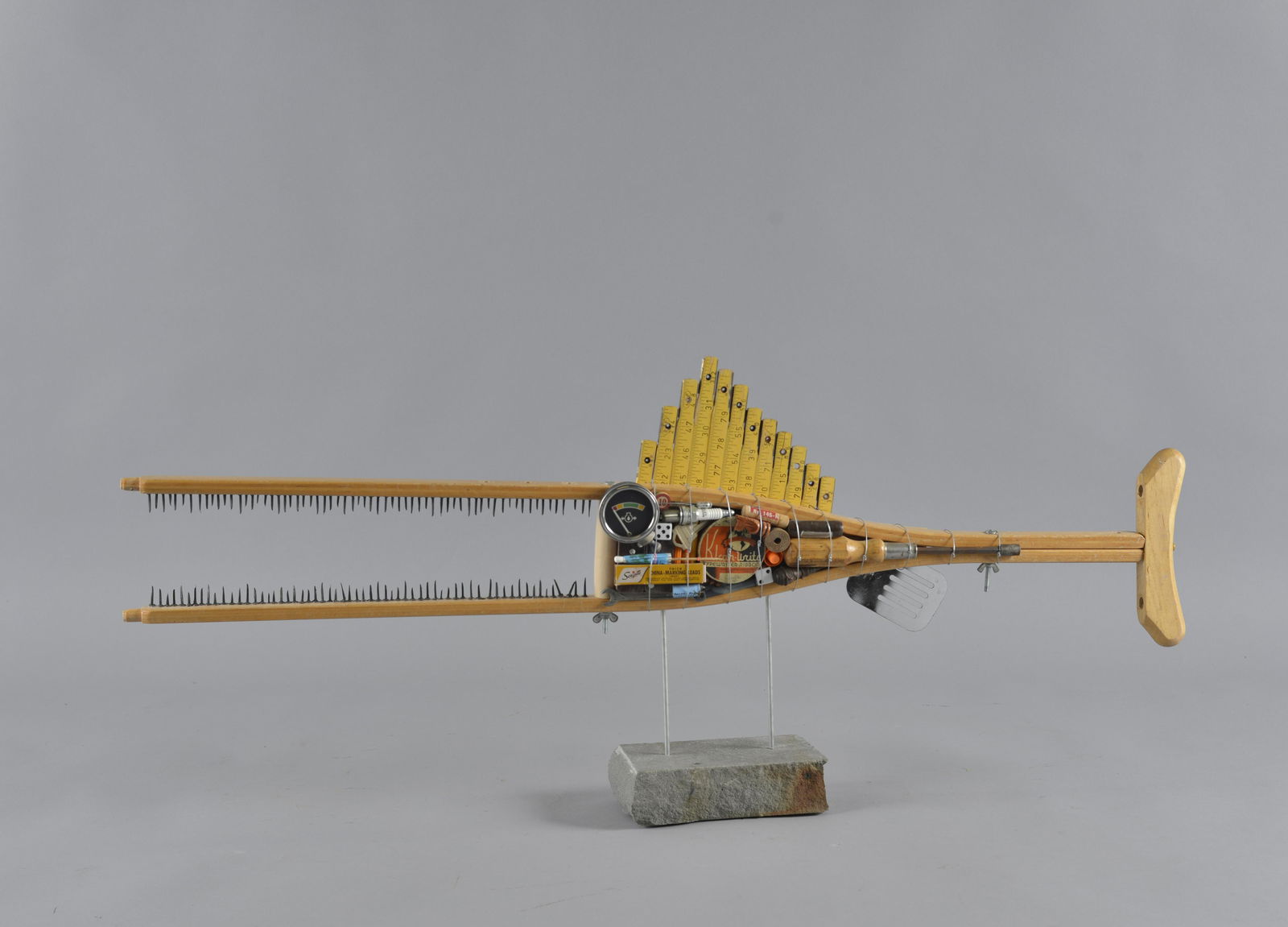 Folk Art assemblage fish mounted on stand (1 of 6)