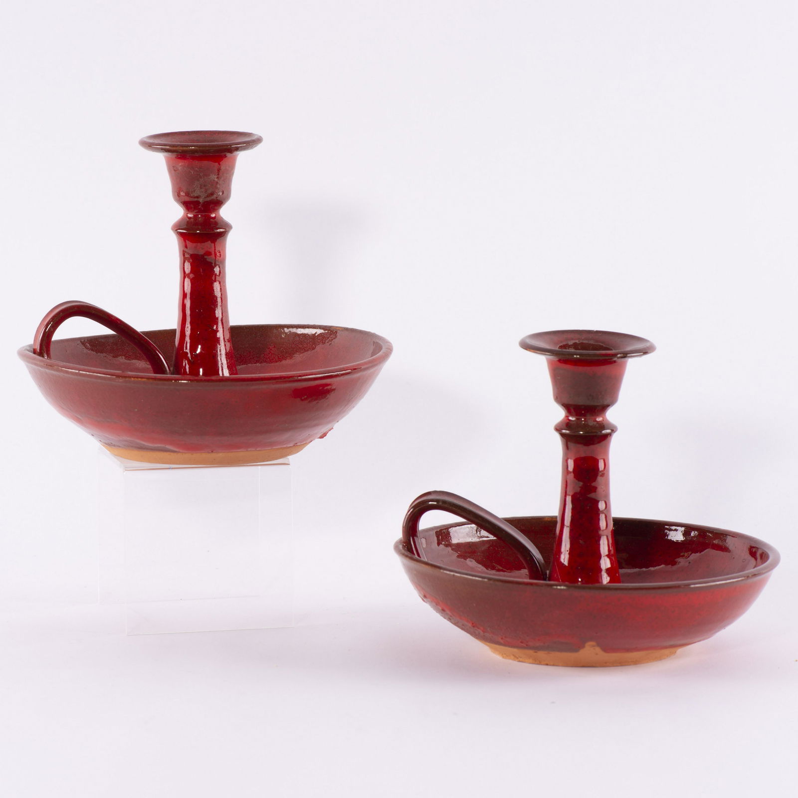 ML Owens Pair Red Glaze Candle Holders (1 of 4)