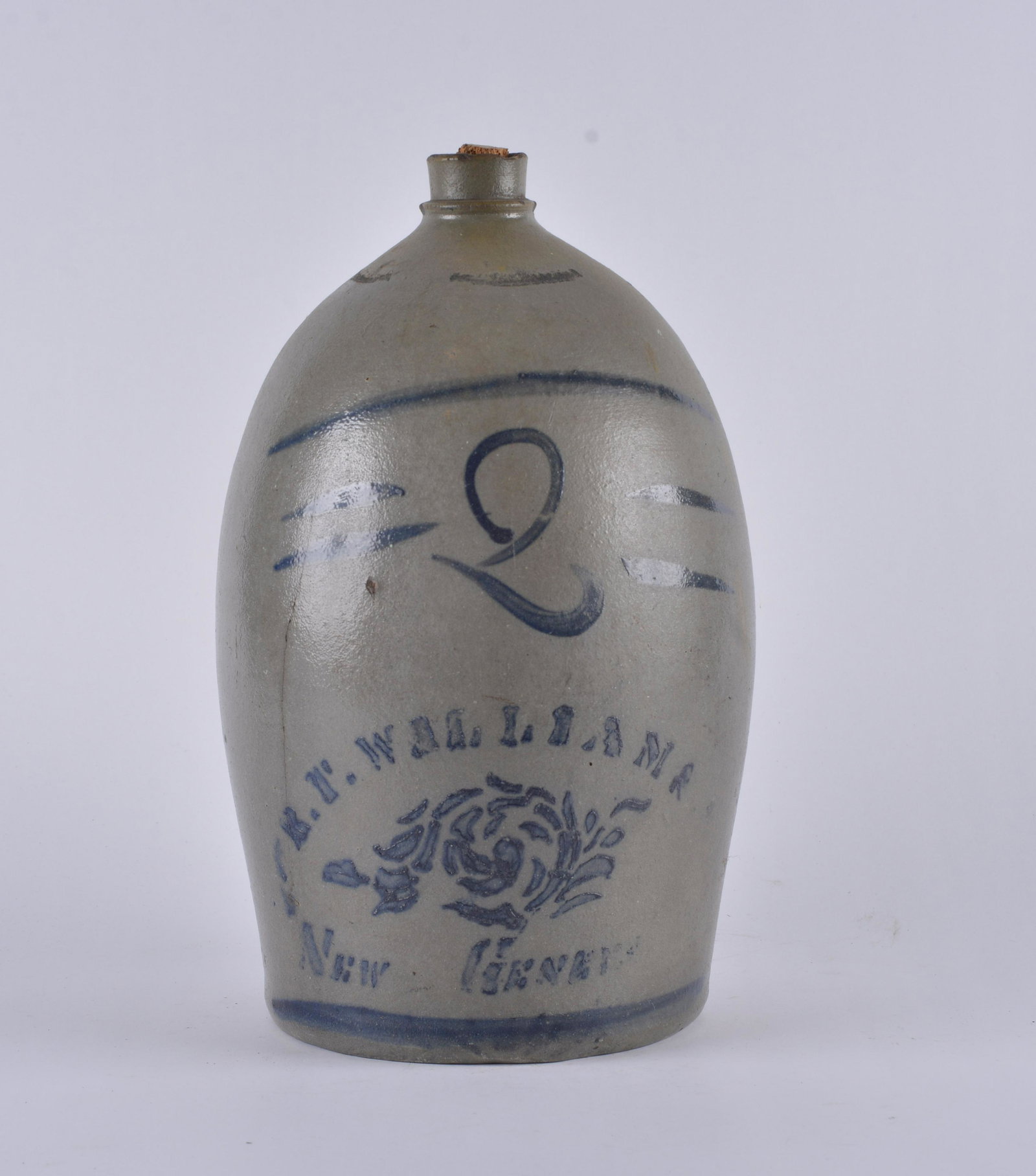 Blue Decorated 2 ga stoneware jug RT Williams (1 of 5)