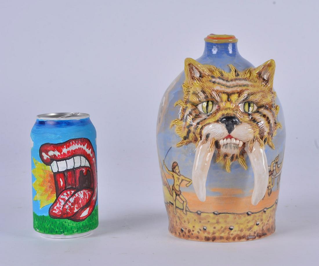 Stacy Lambert Tiger Face Jug: large teeth protruding. Height 8.5". Signed on bottom Stacy Lambert 2016