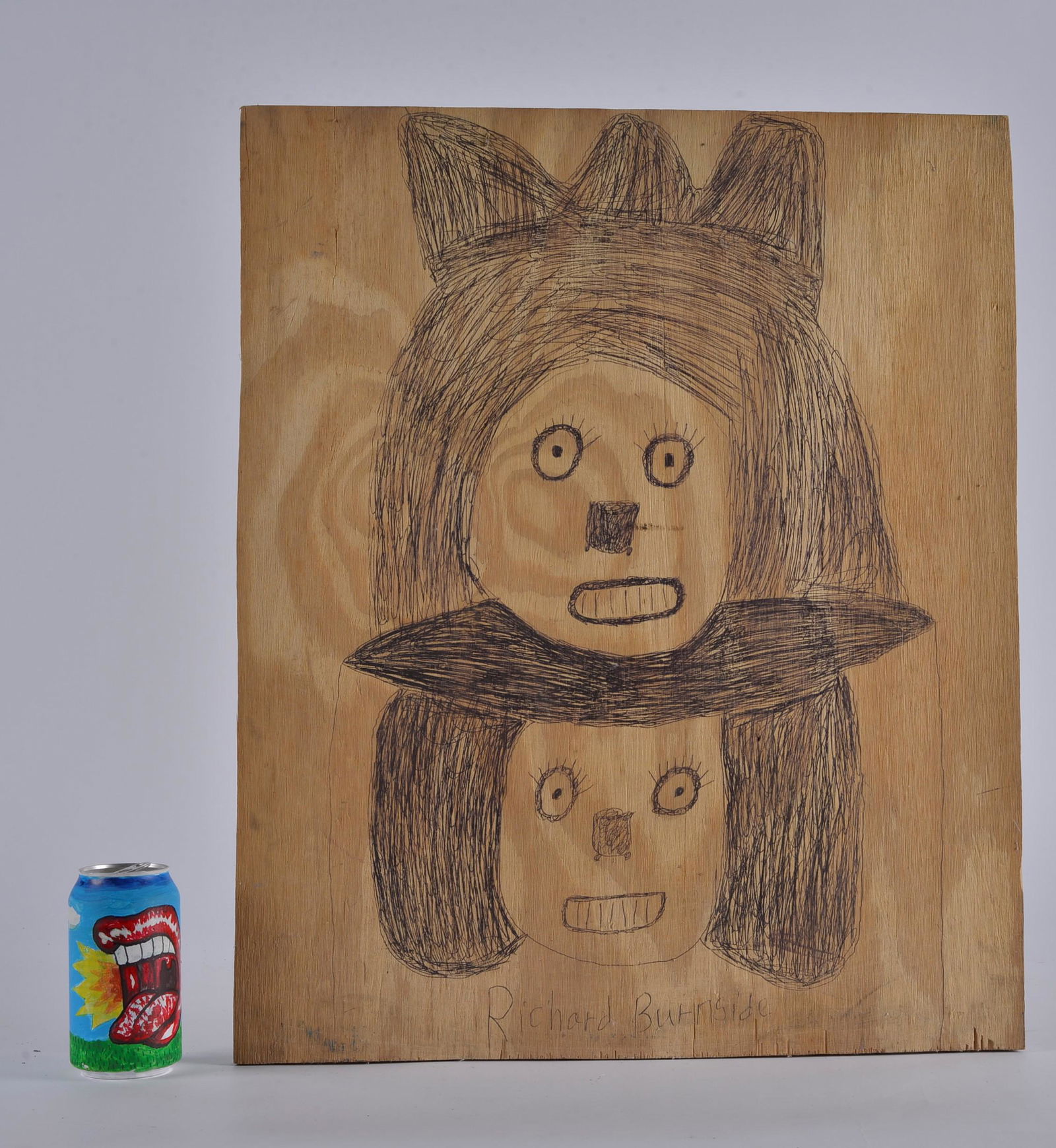 Richard Burnside Folk Art ink on plywood drawing (1 of 4)