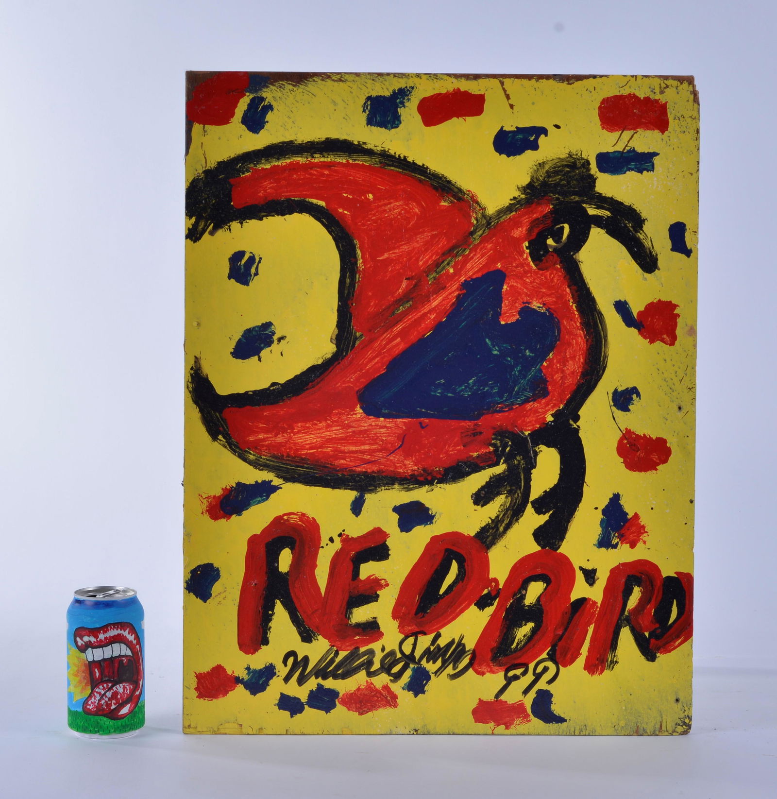 Willie Jinks painting on wood (red bird) (1 of 4)
