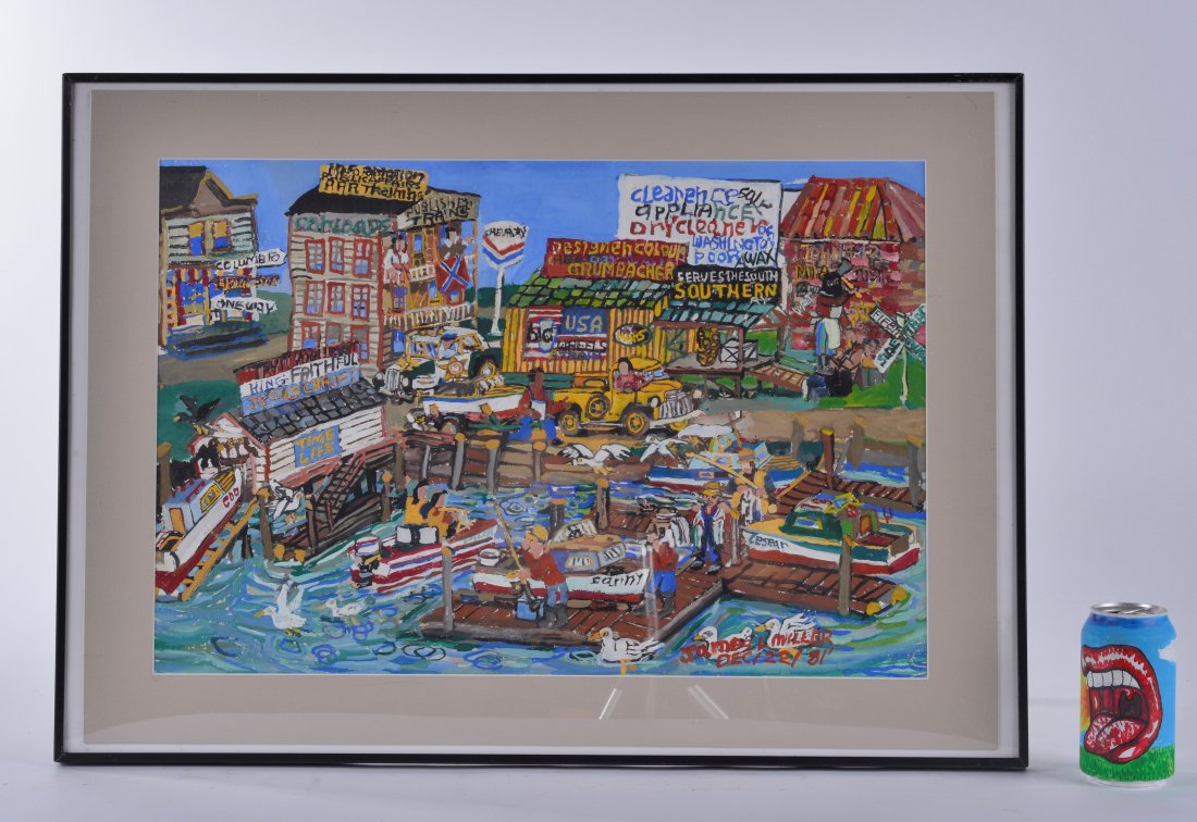 James L Miller Painting: dated 1981. pen and marker on paper. Framed. 28" x 20"