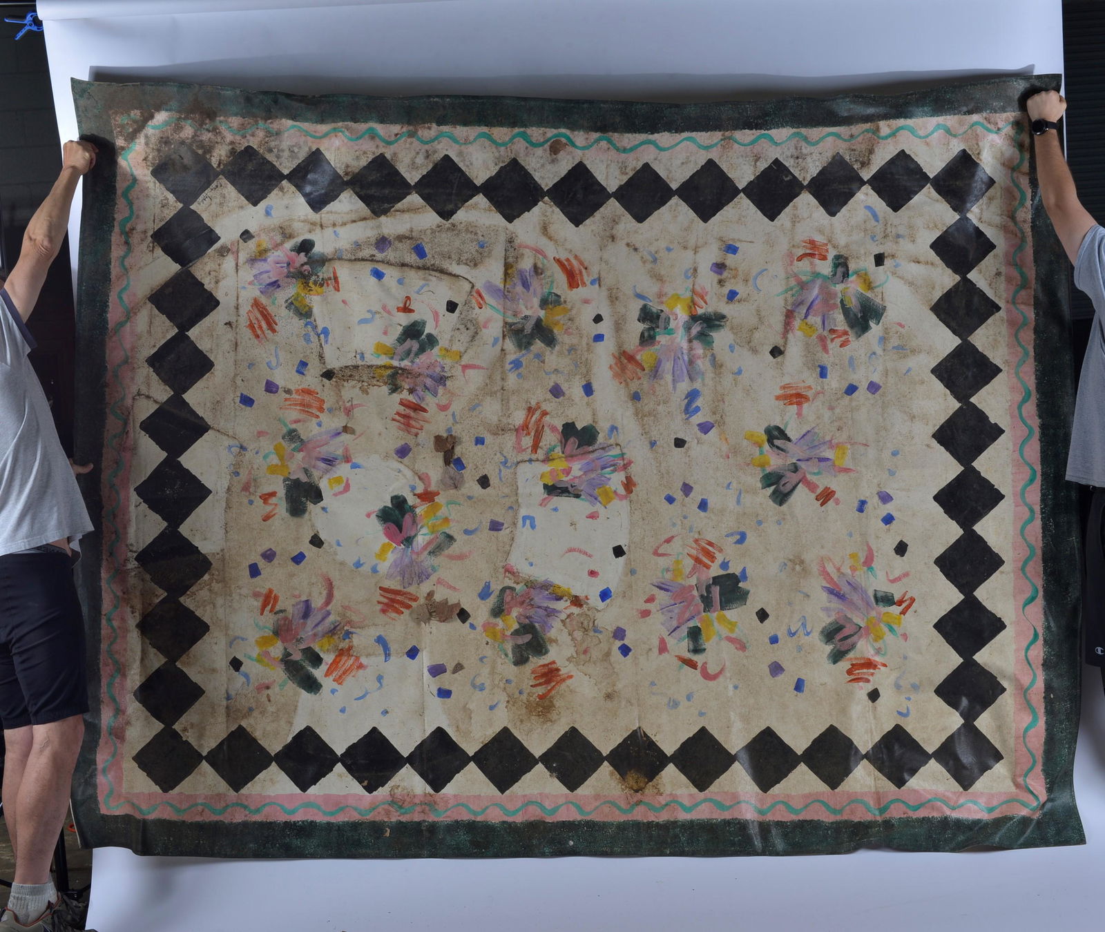 Mid Century Large Painted Canvas Rug (1 of 5)