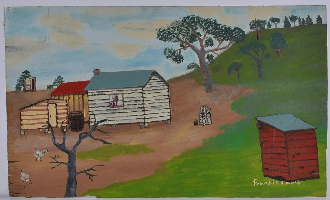 Frankie Lane painting (tree chickens): 30" x 18"