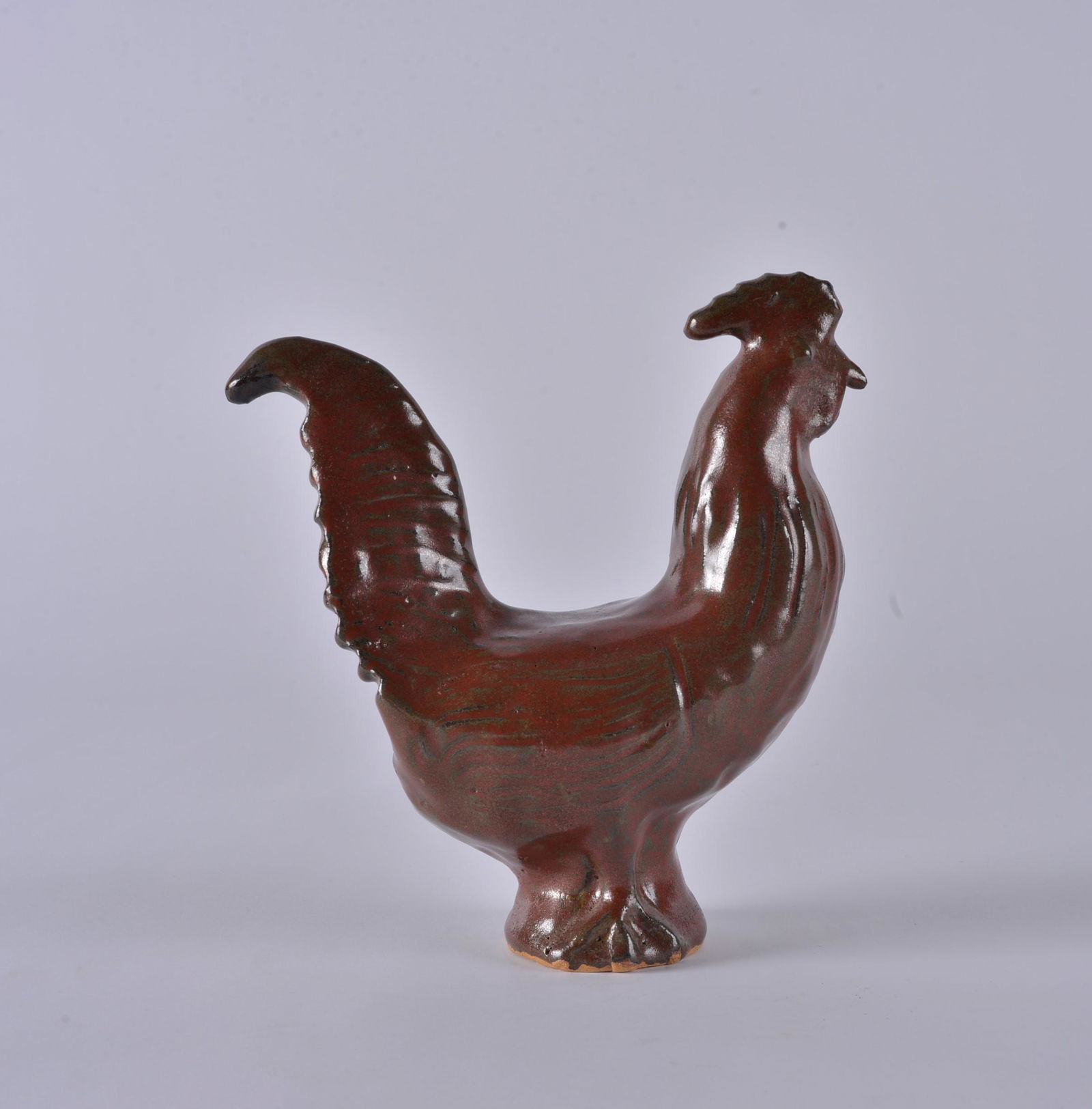 Charles Moore chicken (brown glaze): dated 2004. brown glaze. 9" tall.