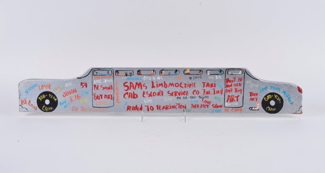 Benny Carter Folk Art cutout silver limo: wood panel cutout 3/4 inch thich Sams Limo - 31.75" x 5"