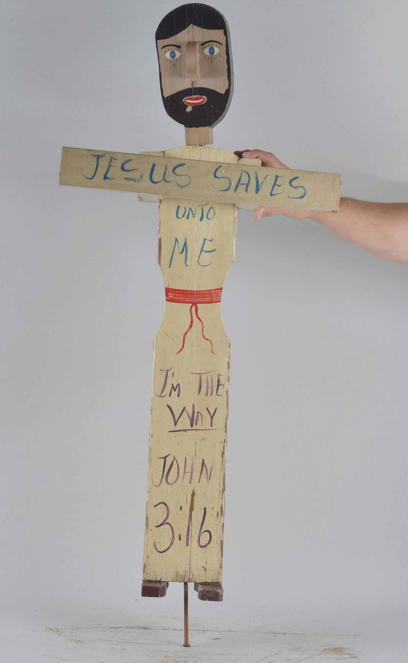 Benny Carter (environmental) Folk Art Statue: Painted Wooden Statue Jesus Come unto Me I am the Way 39 1/2"H x20" W