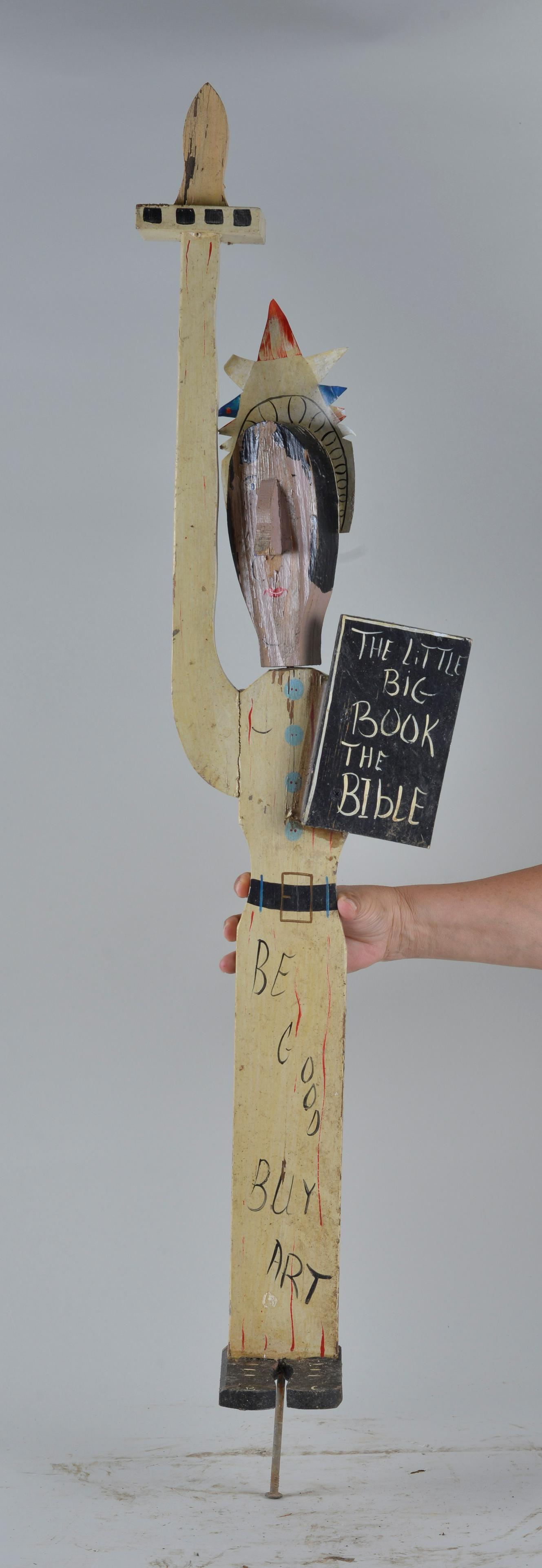 Benny Carter (environmental) Folk Art Statue: Painted Wooden Statue of Liberty "The Little Big Book of the Bible"21 1/2"H x 91/2"W