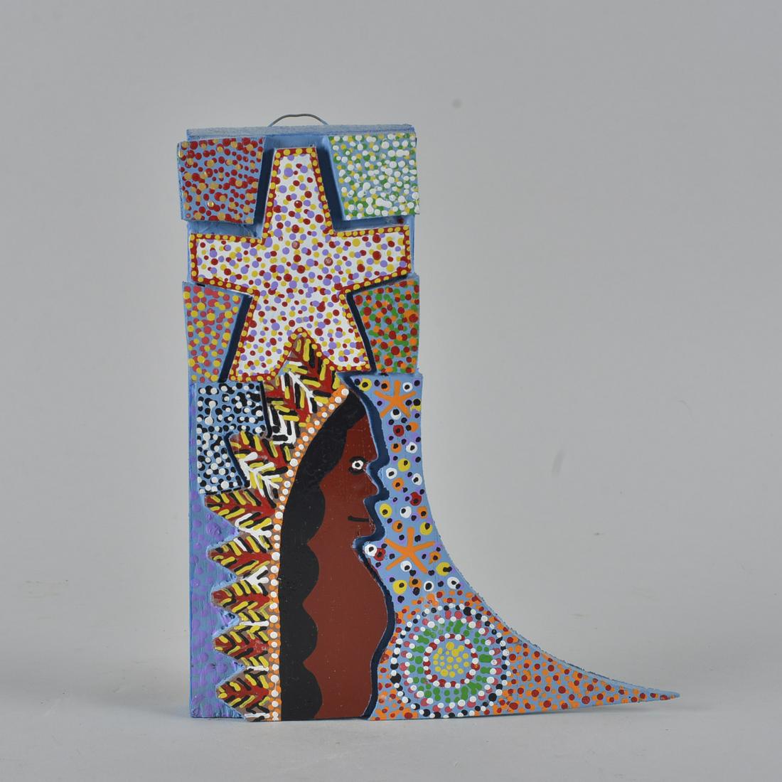 James Harold Jennings Indian: painted wood cut out Indian. Signed on back - height 9.25"