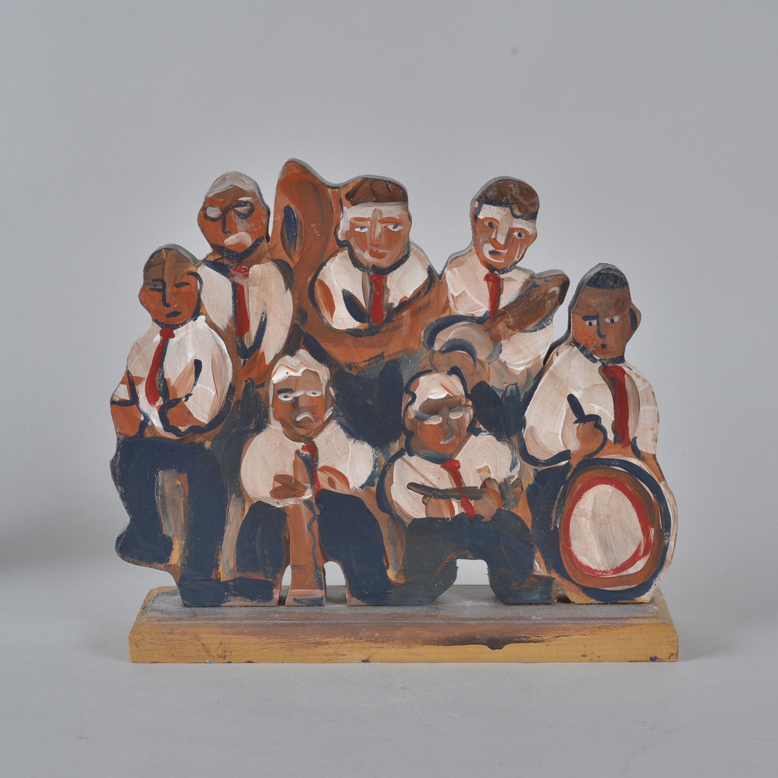 Lorranie Gendron Wood Cut Out: signed on bottom. Lorranie Gendron. Titled Dixie land band Jazz 9"