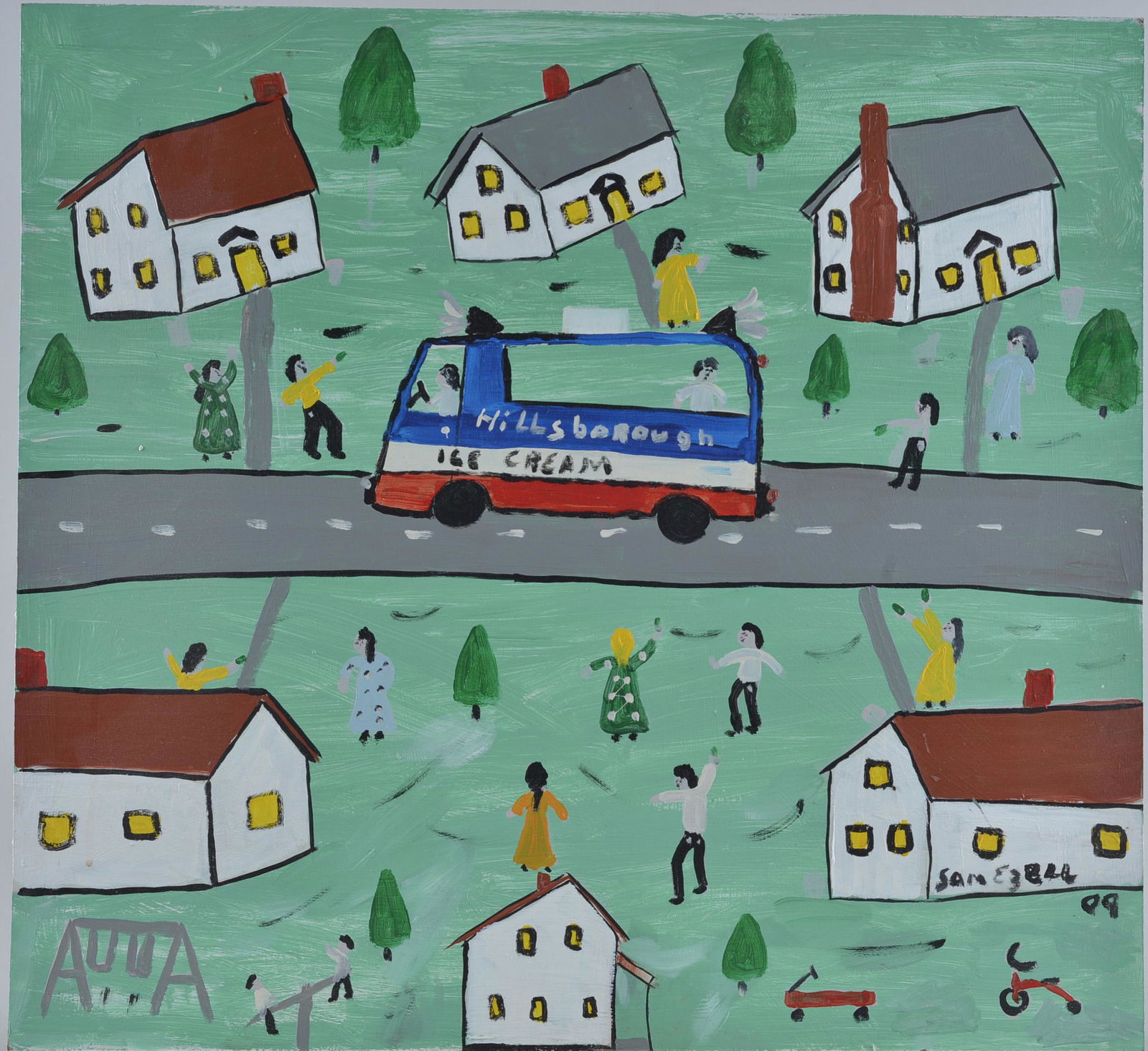 Sam Ezell Hillsborough Ice Cream 08': paint on masonite board. Signed lower left. Dated 2008. an early painting for Sam. Gereat color. 28" x 26"