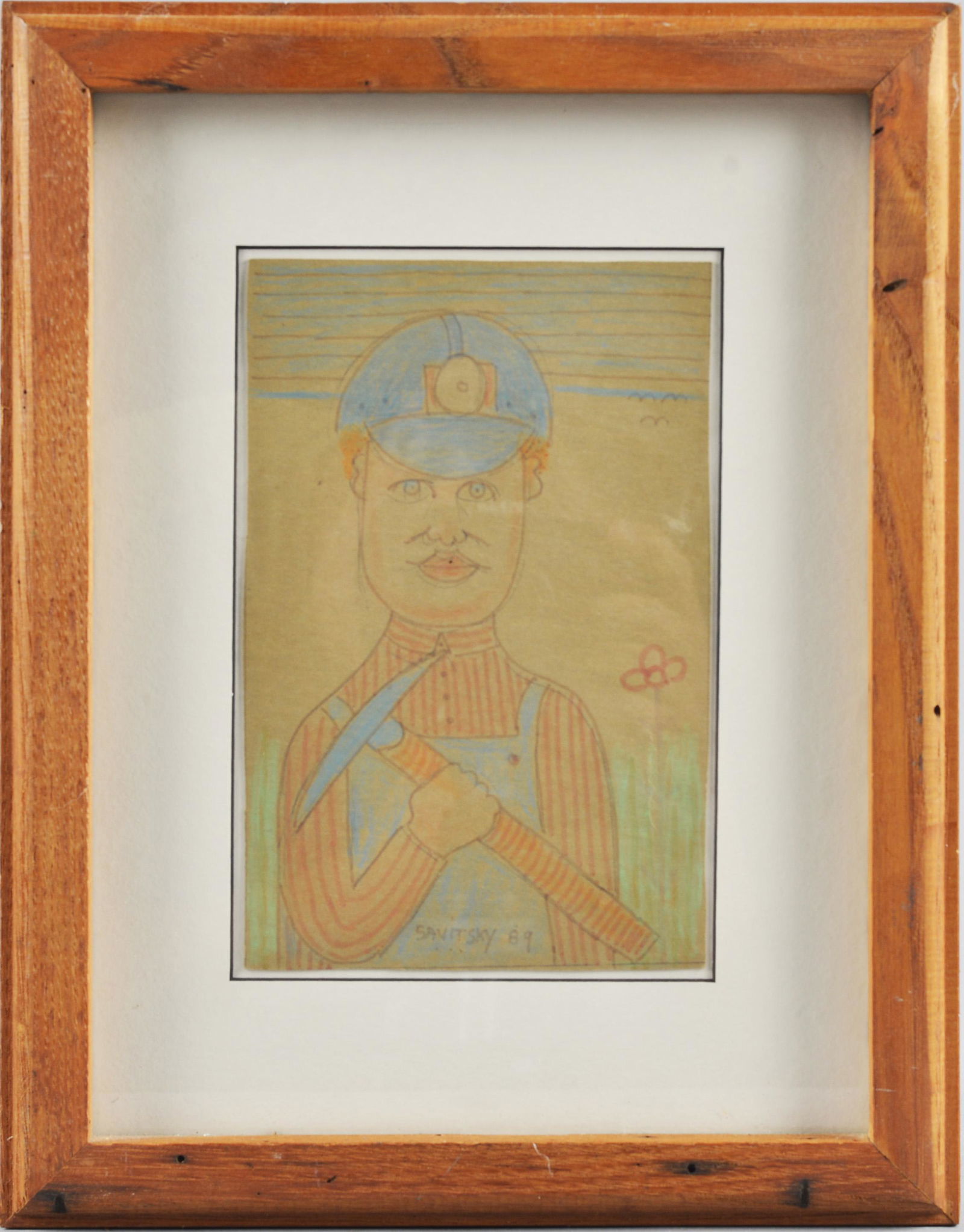 Jack Savitsky Self Portait: colored pencil on paper, framed. Signed lower middle dated 1989. 10.25" x 13.25"