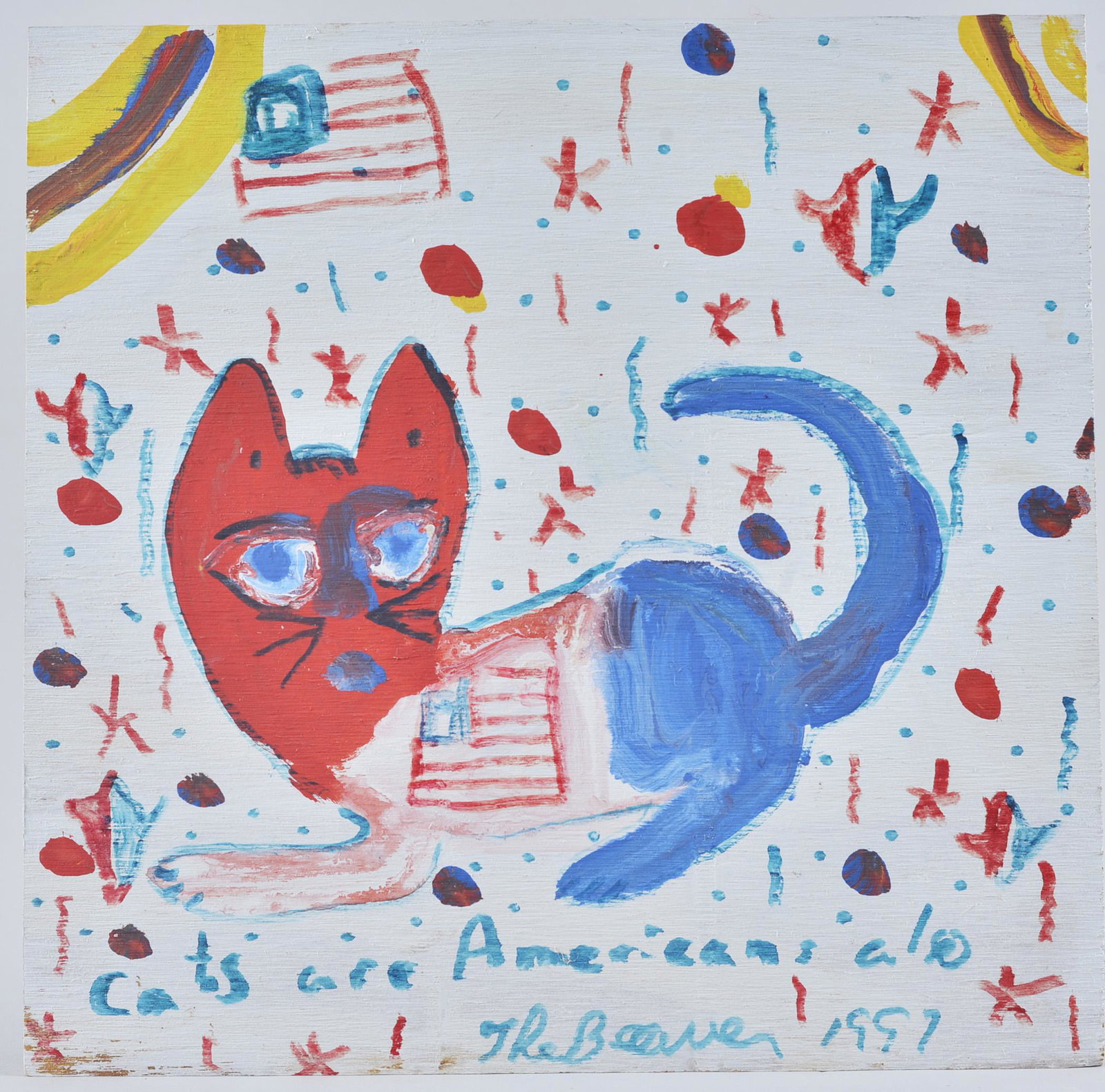 The Beaver Folk Art Painting: paint on board. 1997. inscribed to Paula, purchased from Beaver at VSA show in DC 12"x 12"