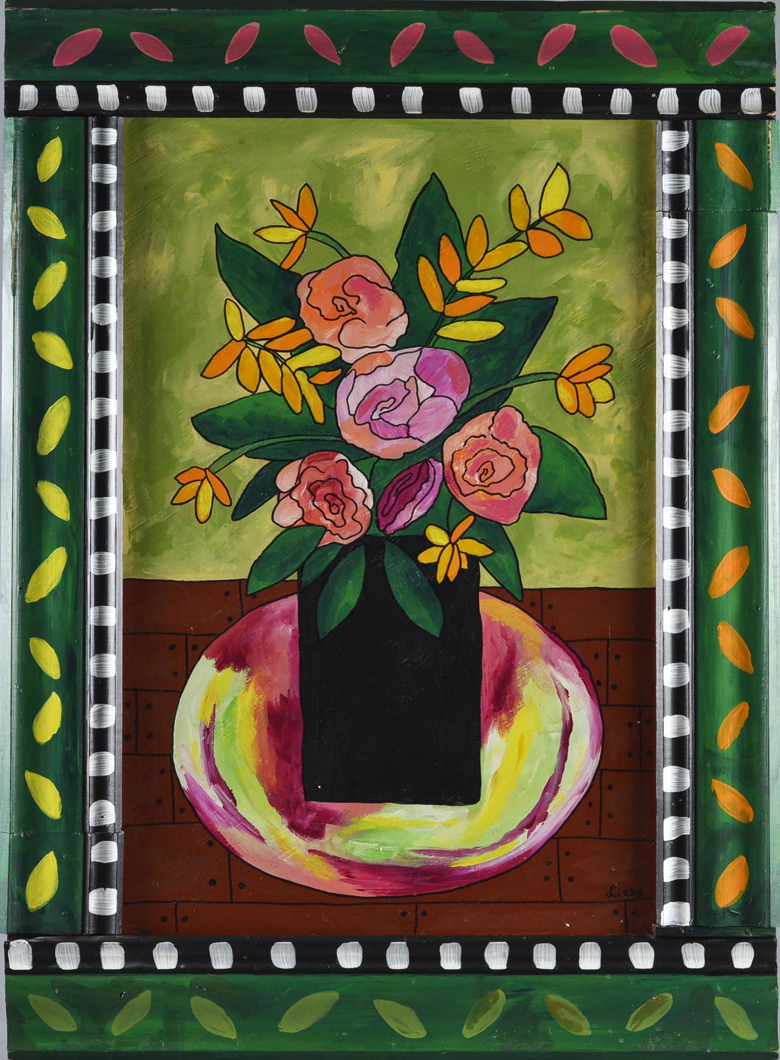 Lizzy Williams Folk Art Painting (flowers) 29" x 40" (1 of 2)