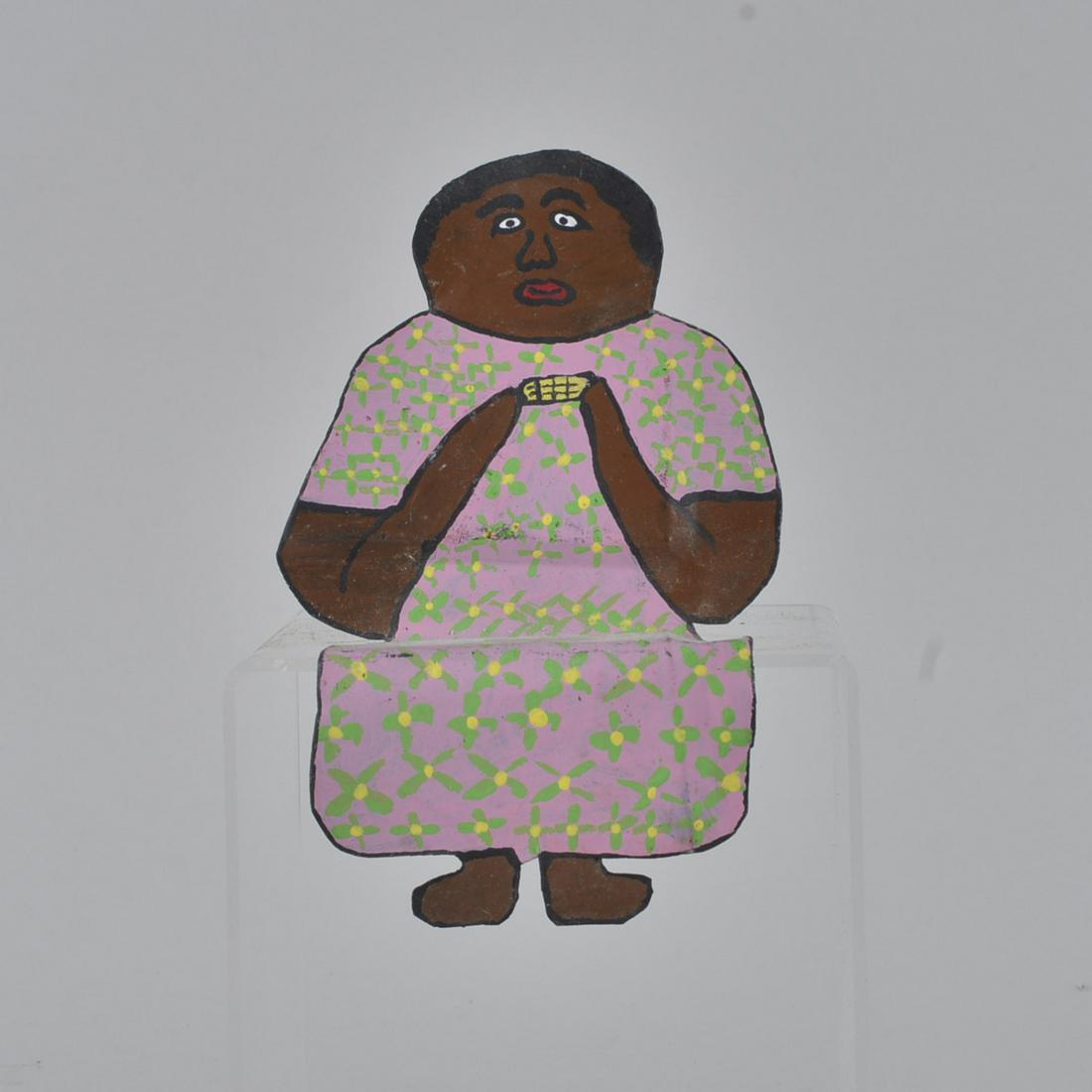 cher Shaffer cut out tin (tar baby): cut out tin and paint, signed on back - H 6"