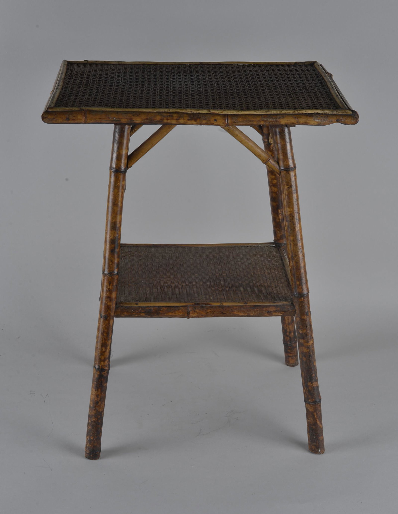 Burnt Wood Folk Art Center Table: burnt wood bamboo center table.. height 27", top is 20.5"x14.75"