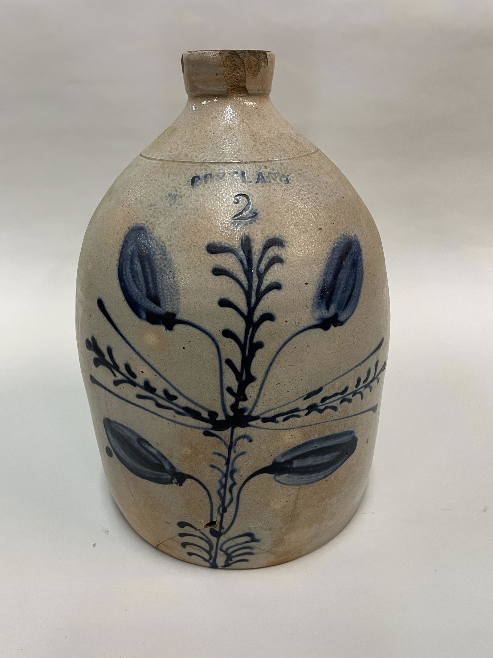 Cortland 2 gallon blue decorated stoneware jug (1 of 6)