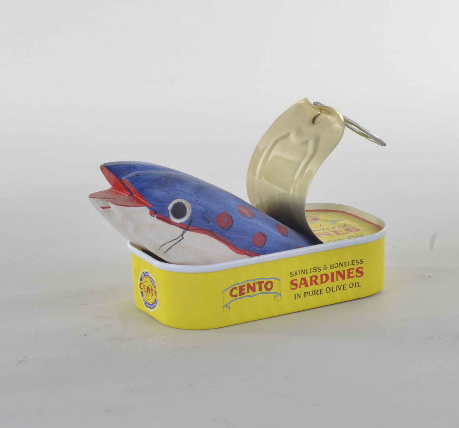 John Boorman Wood Carved Folk art Sardines in a Can: not signed, measures approx. 5"L x 3"H