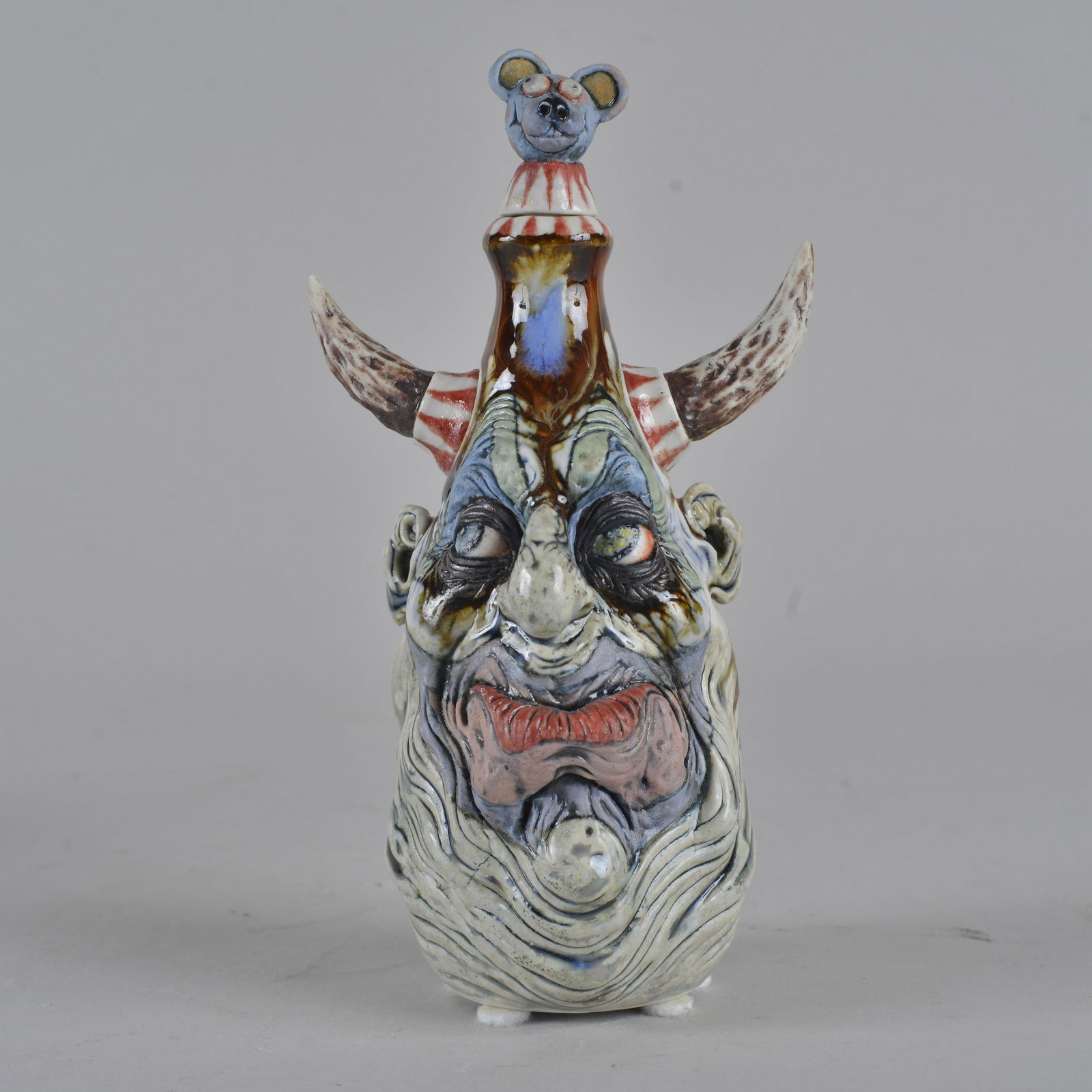 Ron Dahline Pottery Devil face jug with stopper (1 of 5)