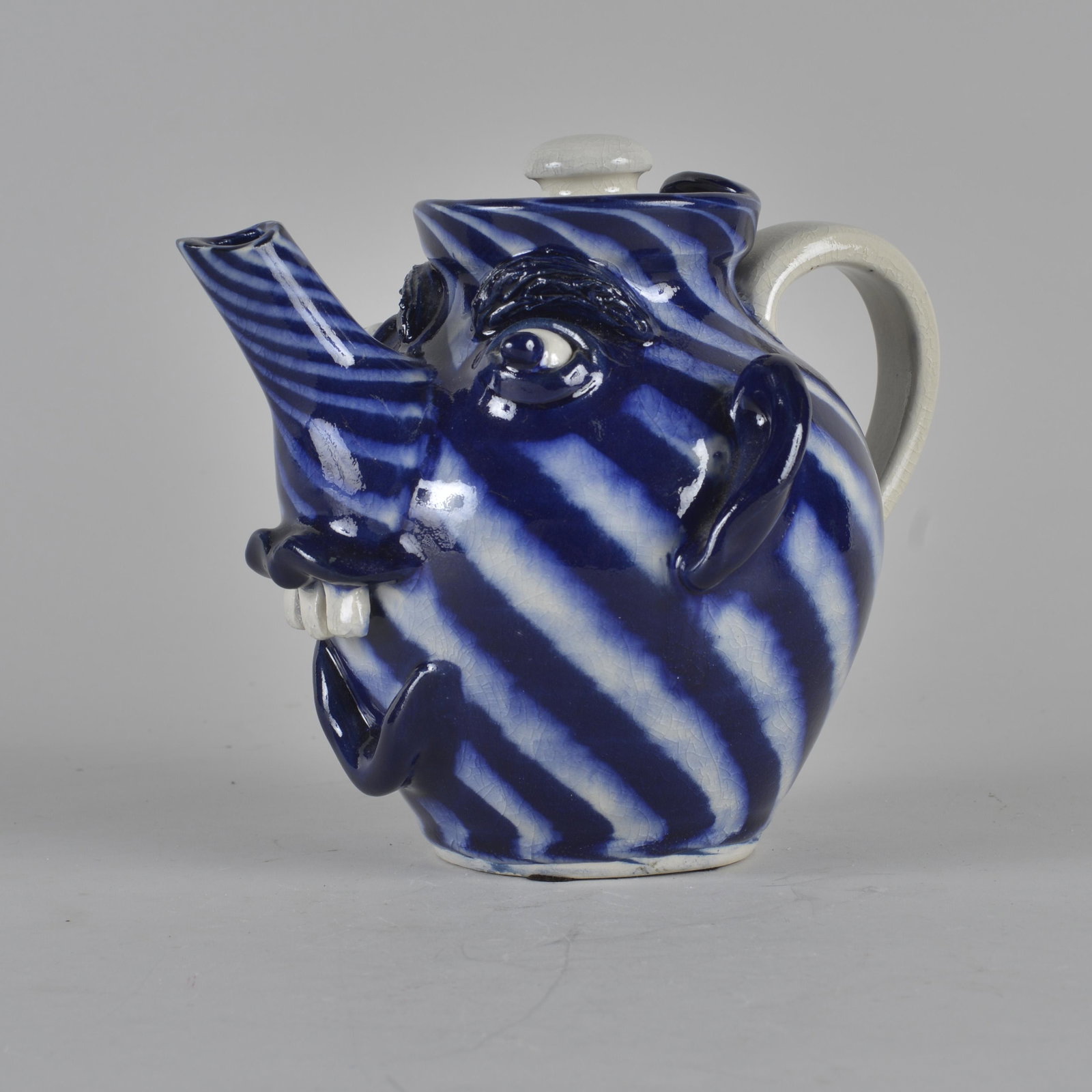 AV Smith Swirl Elephant Teapot: signed on bottom excellent deep blue swirl 7 1/2"