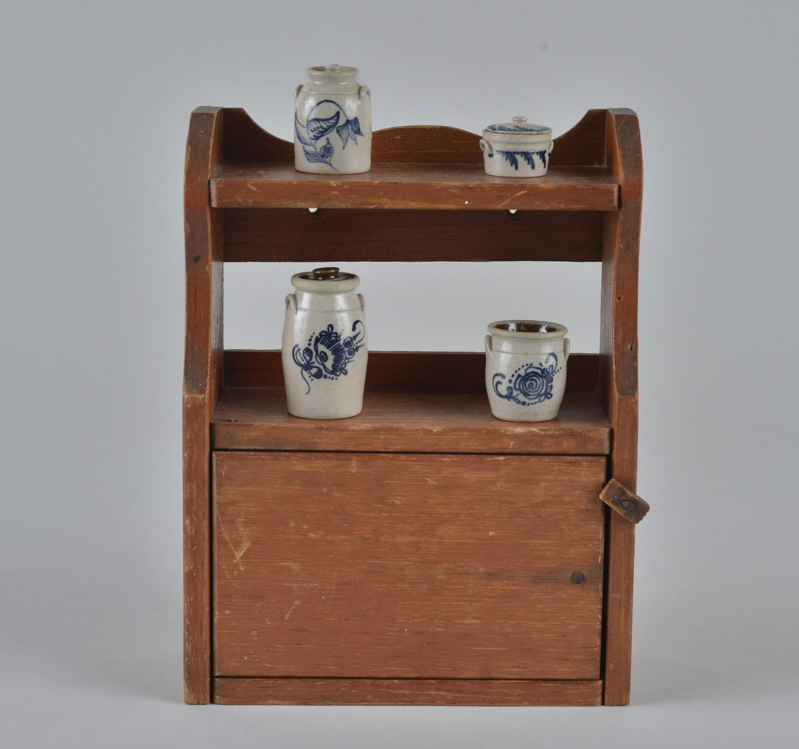 Miniature pottery crocks and Miniature Crock Cupboard (1 of 4)