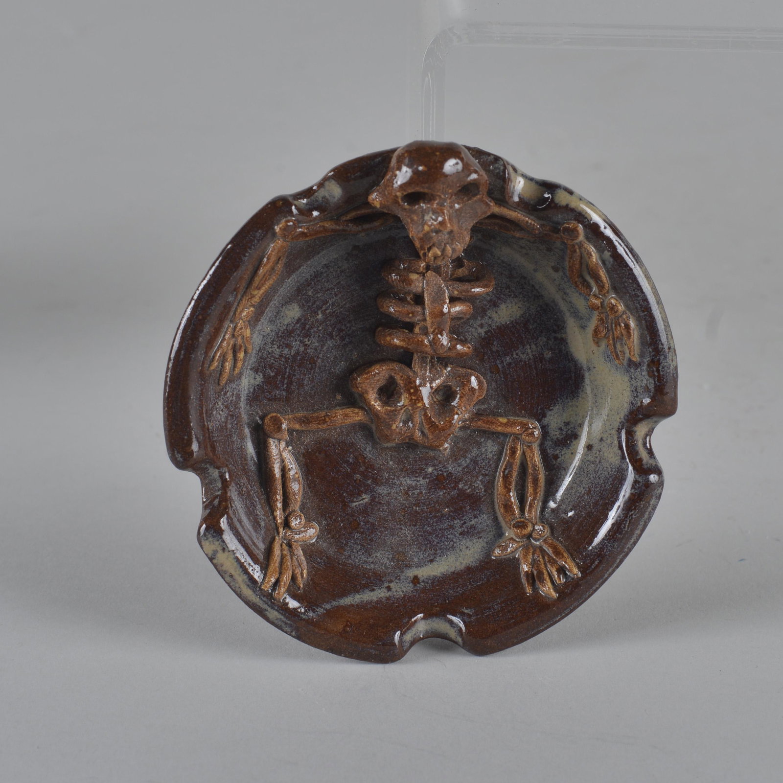 Stacy Lambert Skeleton Ash Tray: signed on bottom dated 2015. width 3.25"