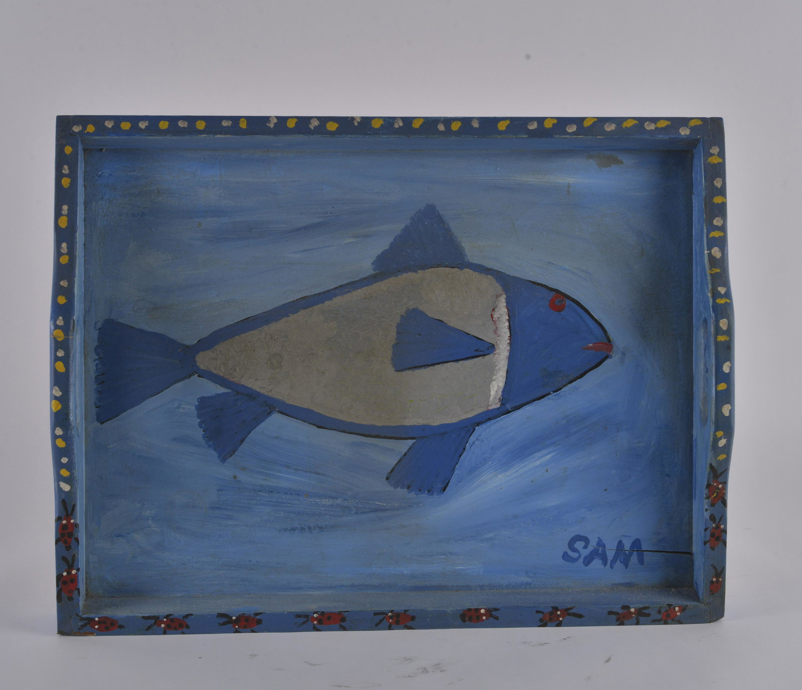 Sam The Dot Man Fish Tray: signed lower right 4" x 21" x 16"