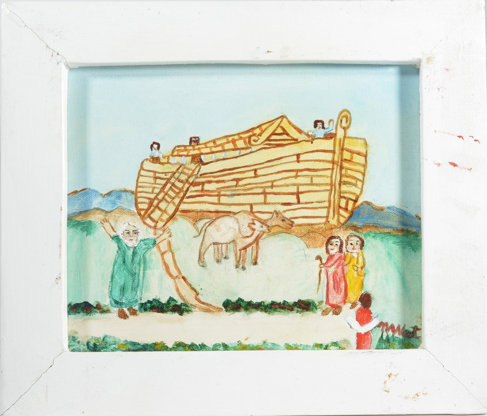 Myrtice West Noah and the Arc: paint on board. Signed lower right framed 13" x 11"