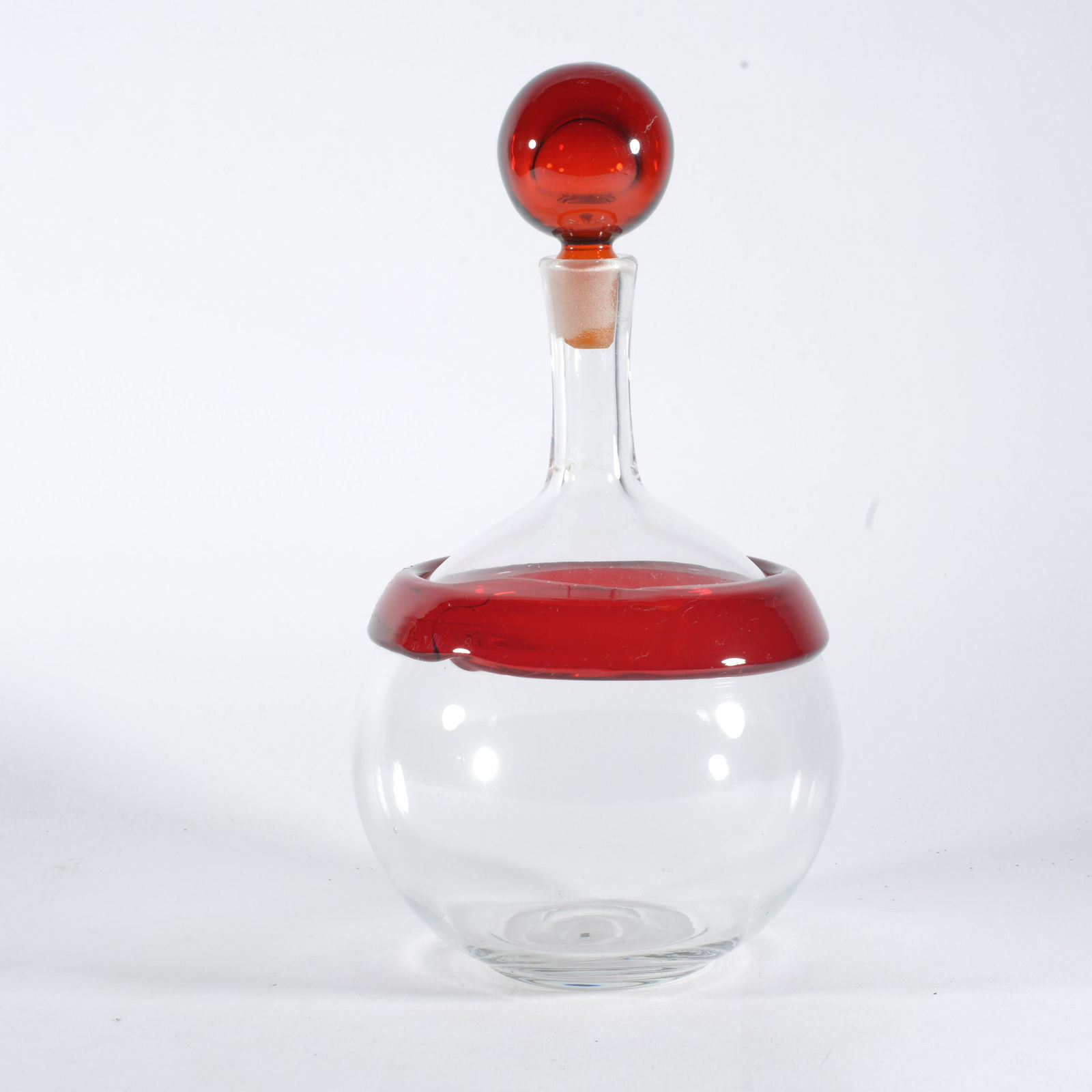 Blenko Art Glass Red to Clear Bottle with Stopper (1 of 5)