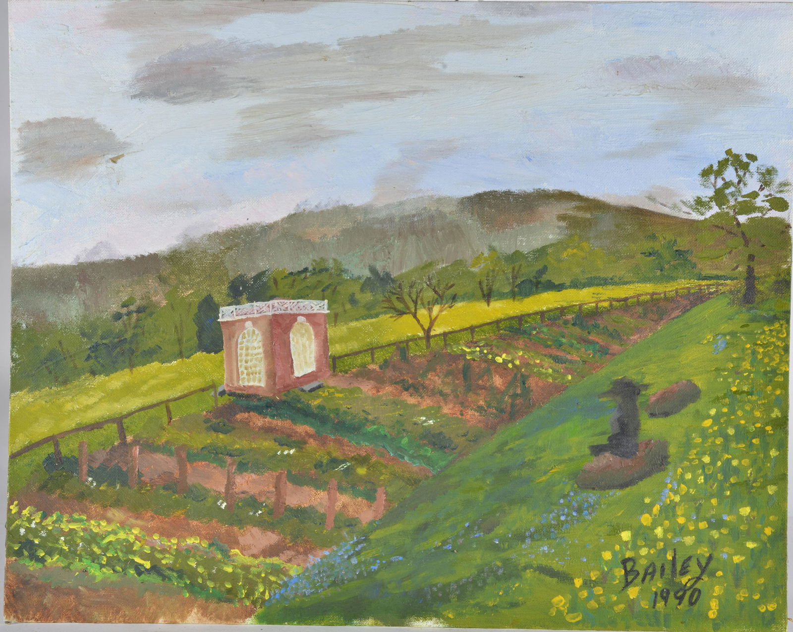 Folk Art Painting signed Bailey: Signed lower right, dated 1990 - 16" x 20"