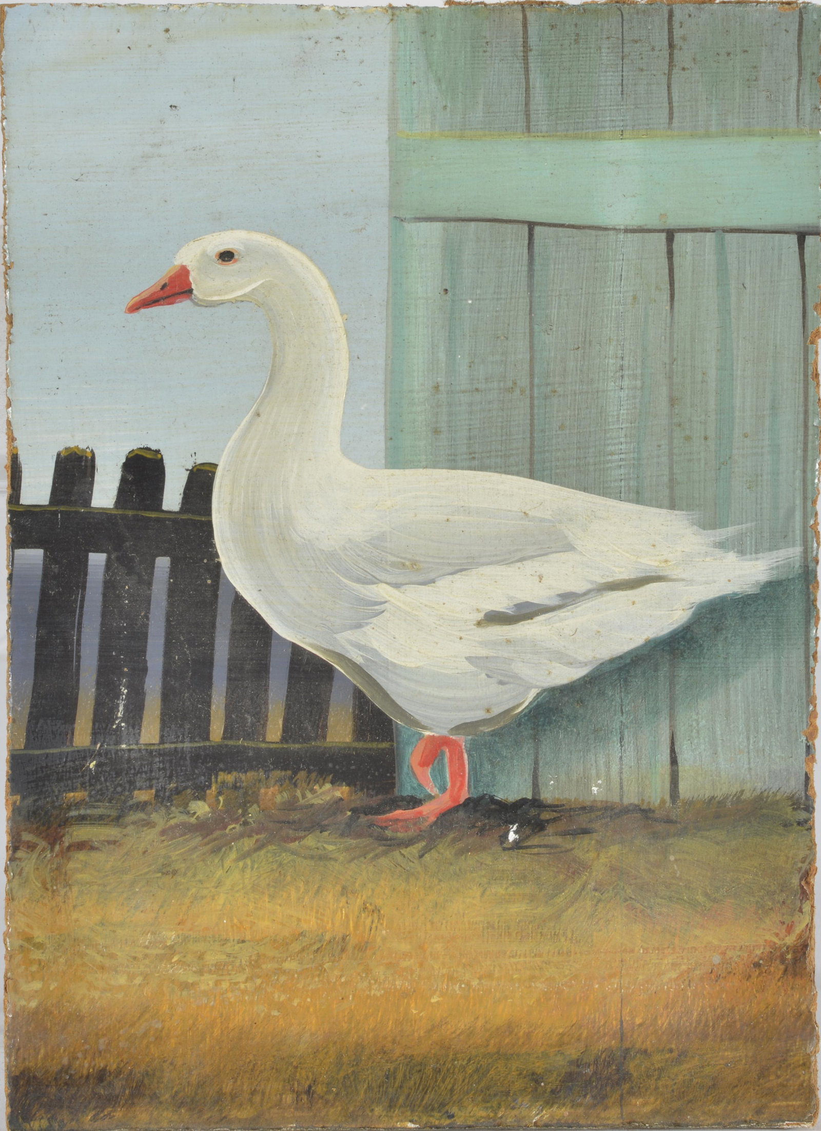 Paul Kitchin Folk Art Painting of Duck: Painted on wood board; not framed - 9" x 6.5"