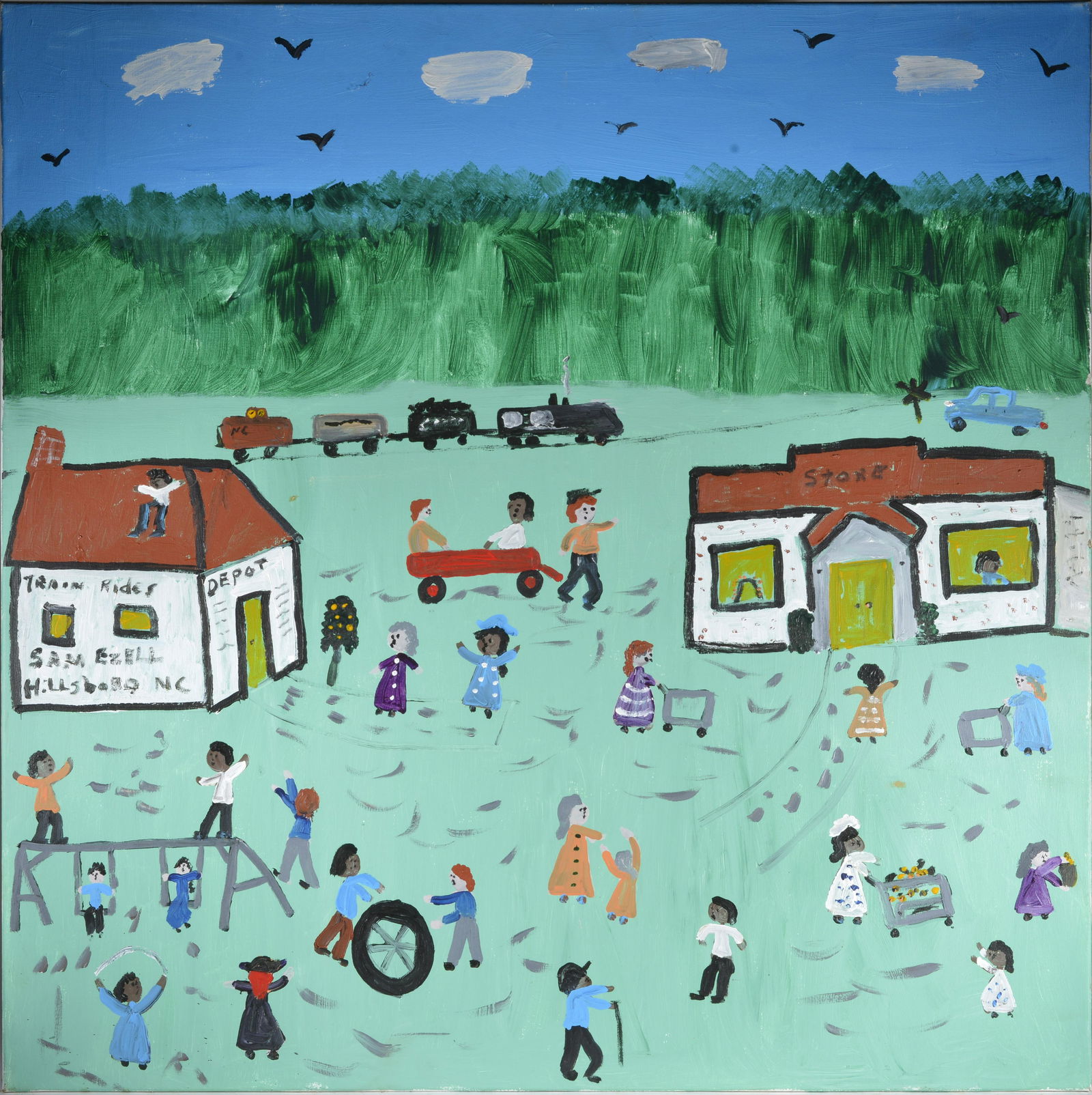 Sam Ezell Folk Art painting (train rides) (1 of 2)