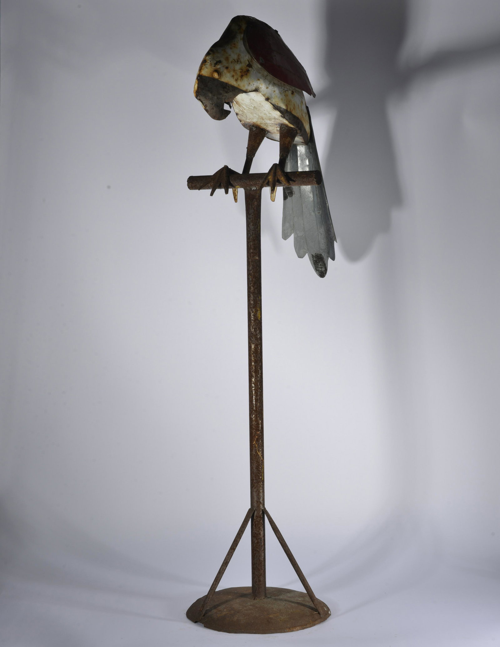 Folk Art Metal Parrot: metal and paint. height 51"