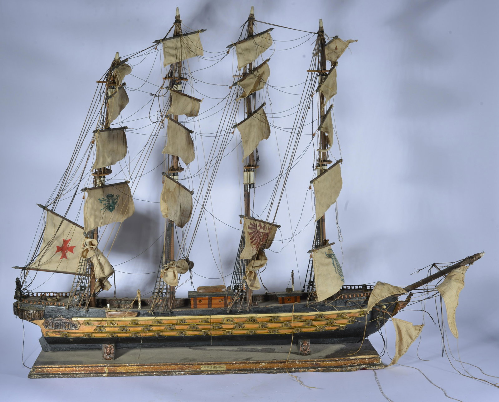 Folk Art Pirate Ship: wood and paint. height 30" x length 40"