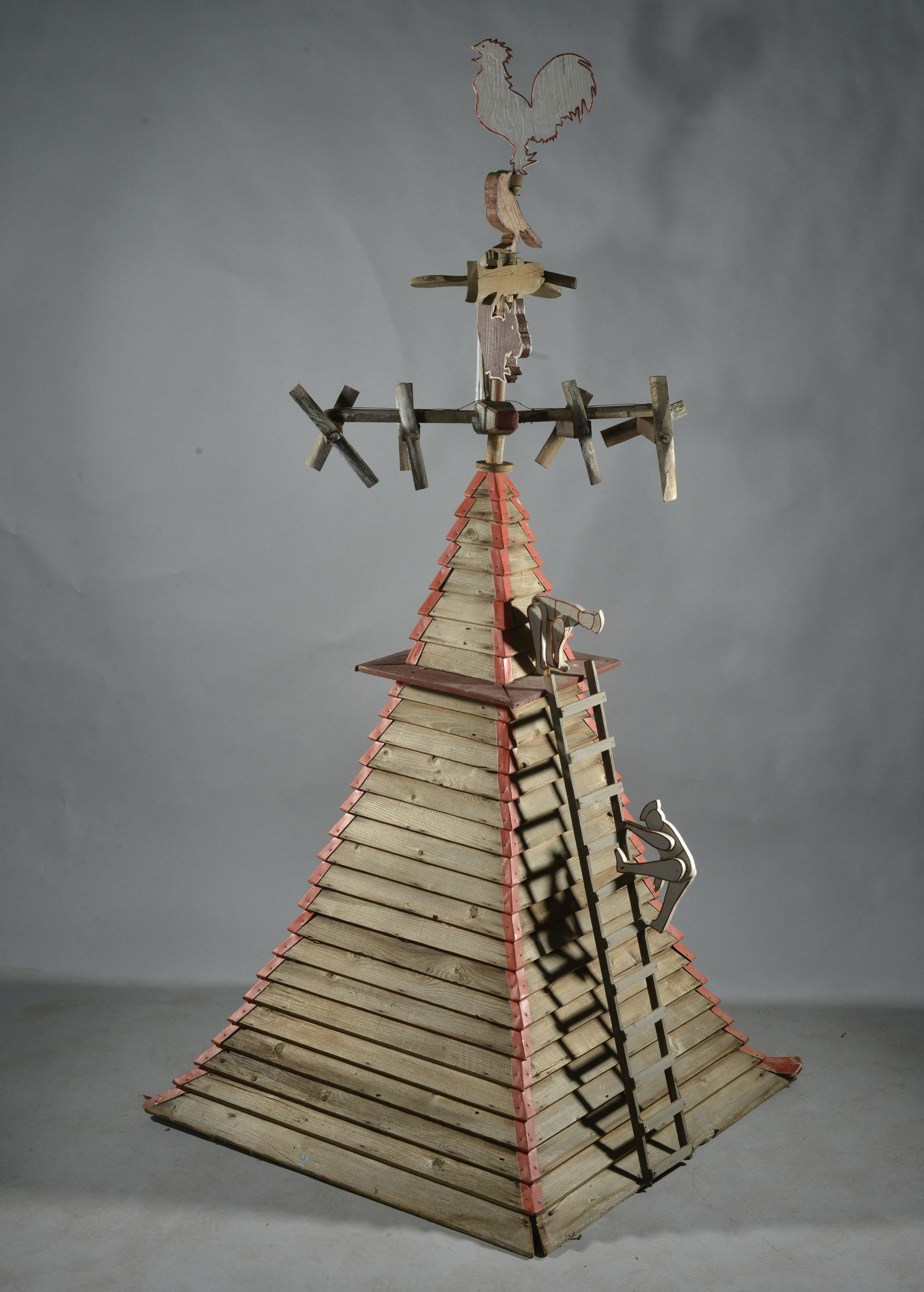 Folk Art Whirly Gig: large, ca. 1910 folk art whirly gig ...71"H x 33" square at base