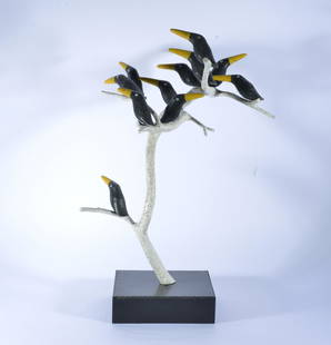 SHANE CAMPBELL ( b. 1964): TENNESSEE. carved black birds on tree, 24"H