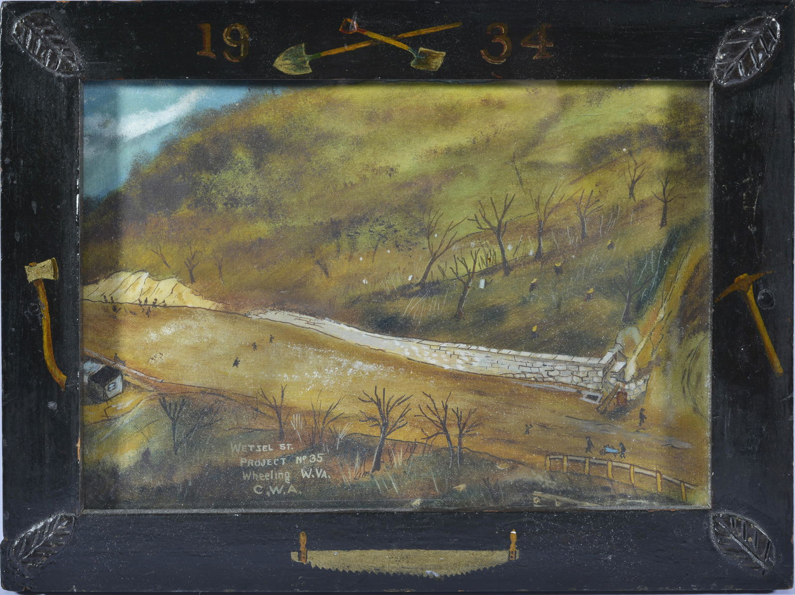 1934 Painted Folk Art Frame and Painting (1 of 4)