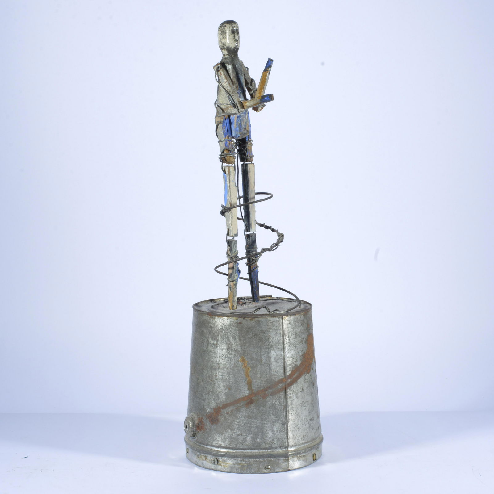 TERRY TURRELL (b.1946 - ): Spokan, WA. Mixed media. Wire, tin. Signed dated on bottom 1995. Titled "The Boxer". 19.5"H x 5.5" at base