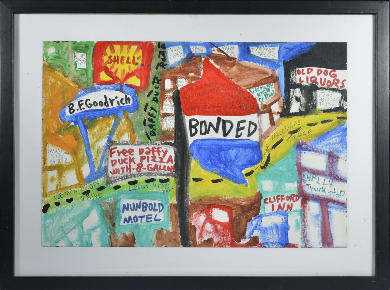 MARK ANTHONY MULLIGAN (b. 1963 - ): paint and mixed media on artist paper. signed in the top middle in pencil in the red part. dated May 16 1995. 28x21