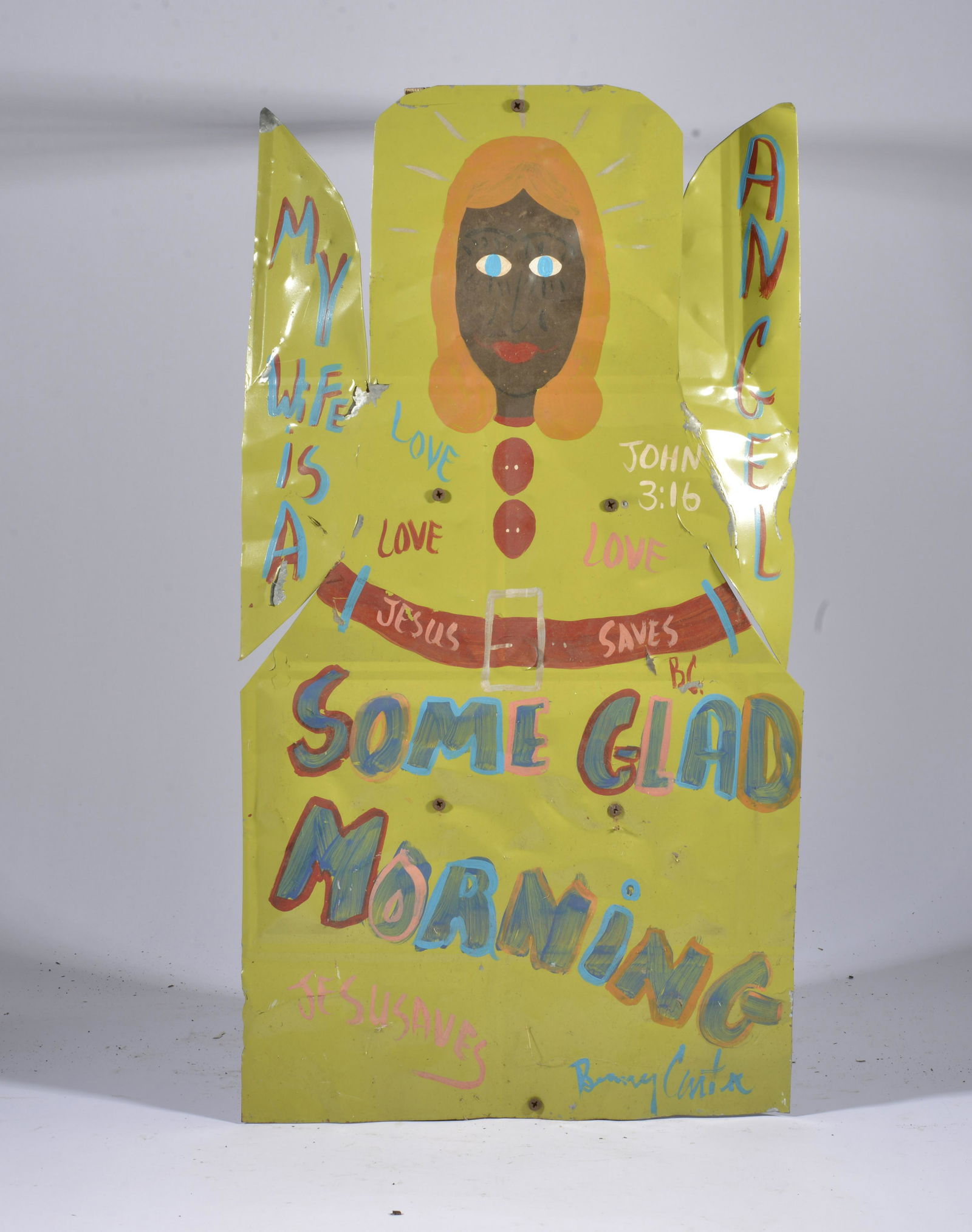 BENNY CARTER (1943 - 2014) green tin angel bird house (1 of 2)