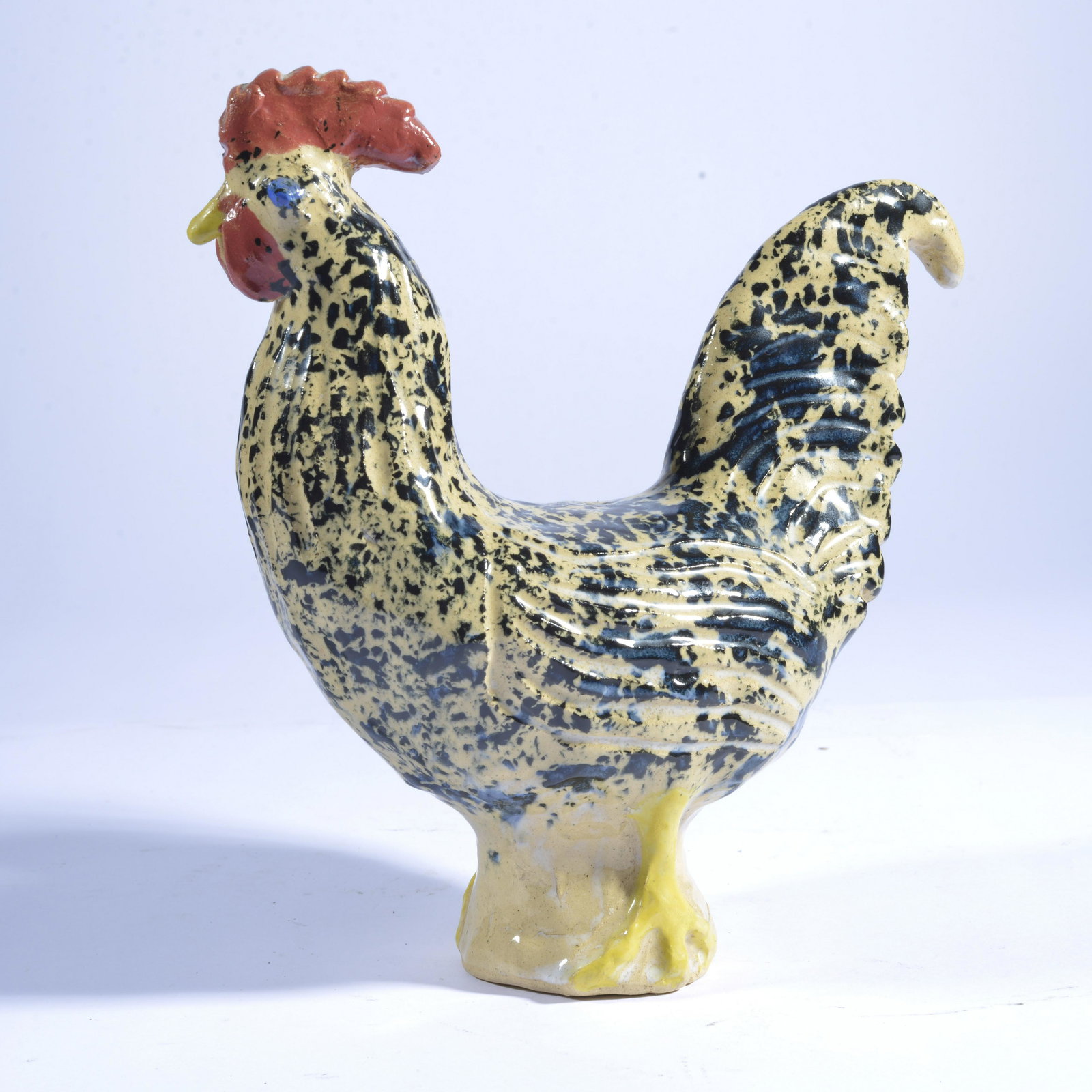 CHARLES MOORE MULTI GLAZE ROOSTER: Also created in the period Charles moved across the street from Jugtown to open his own shop next to his brother Larry. One of most colorful roosters ever seen and the we have seen Charles roosters ov