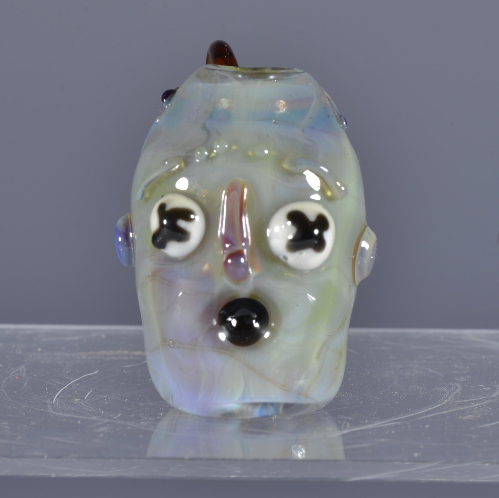 JOHNNY HAWKINS MINIATURE BLOWN GLASS FACE JUG (1 of 4)