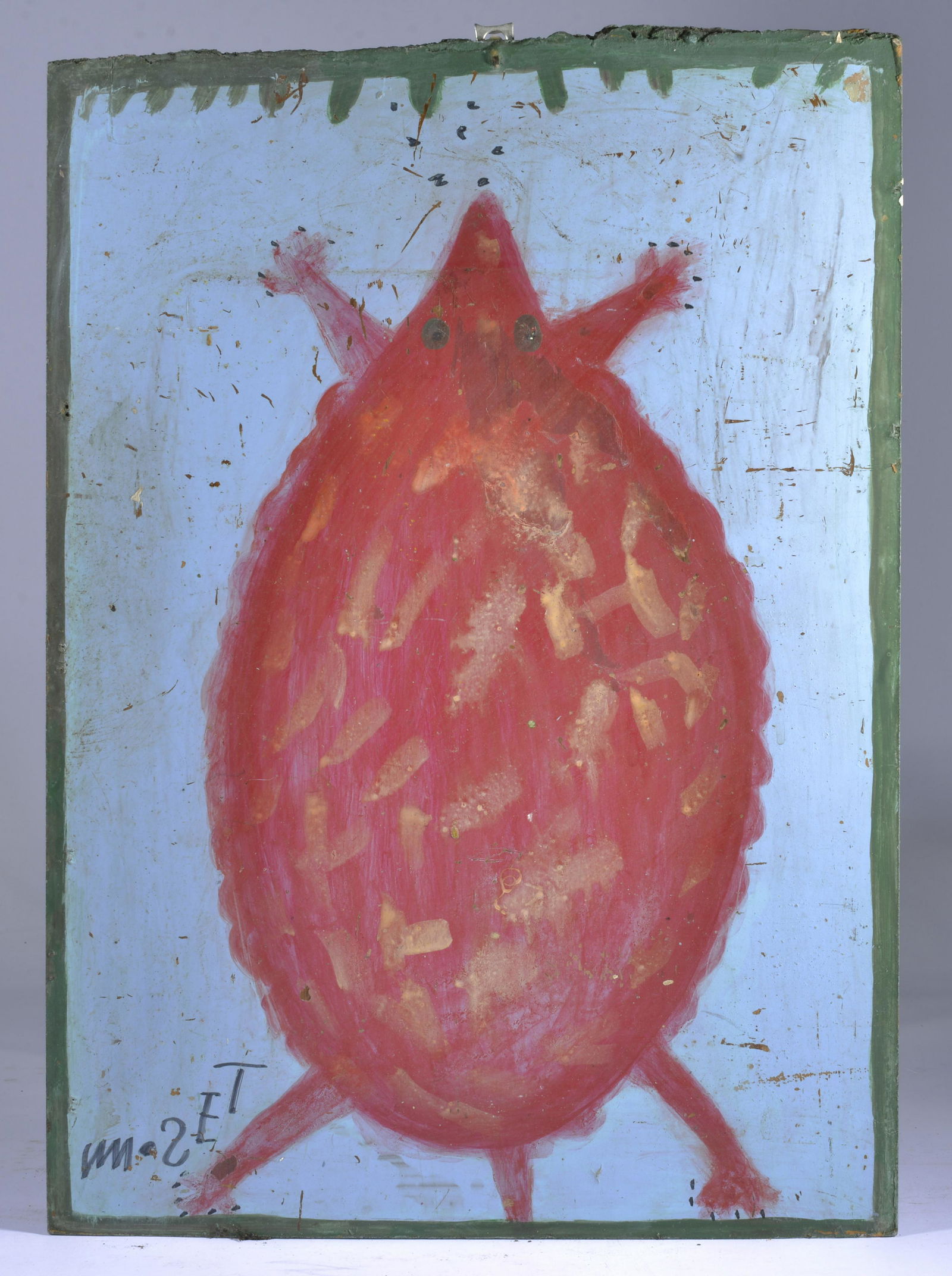 MOSE TOLLIVER (1918 - 2006): paint on masonite board. Original hanging tab on upper middle. Signed lower left. 13.75"W X 19"H