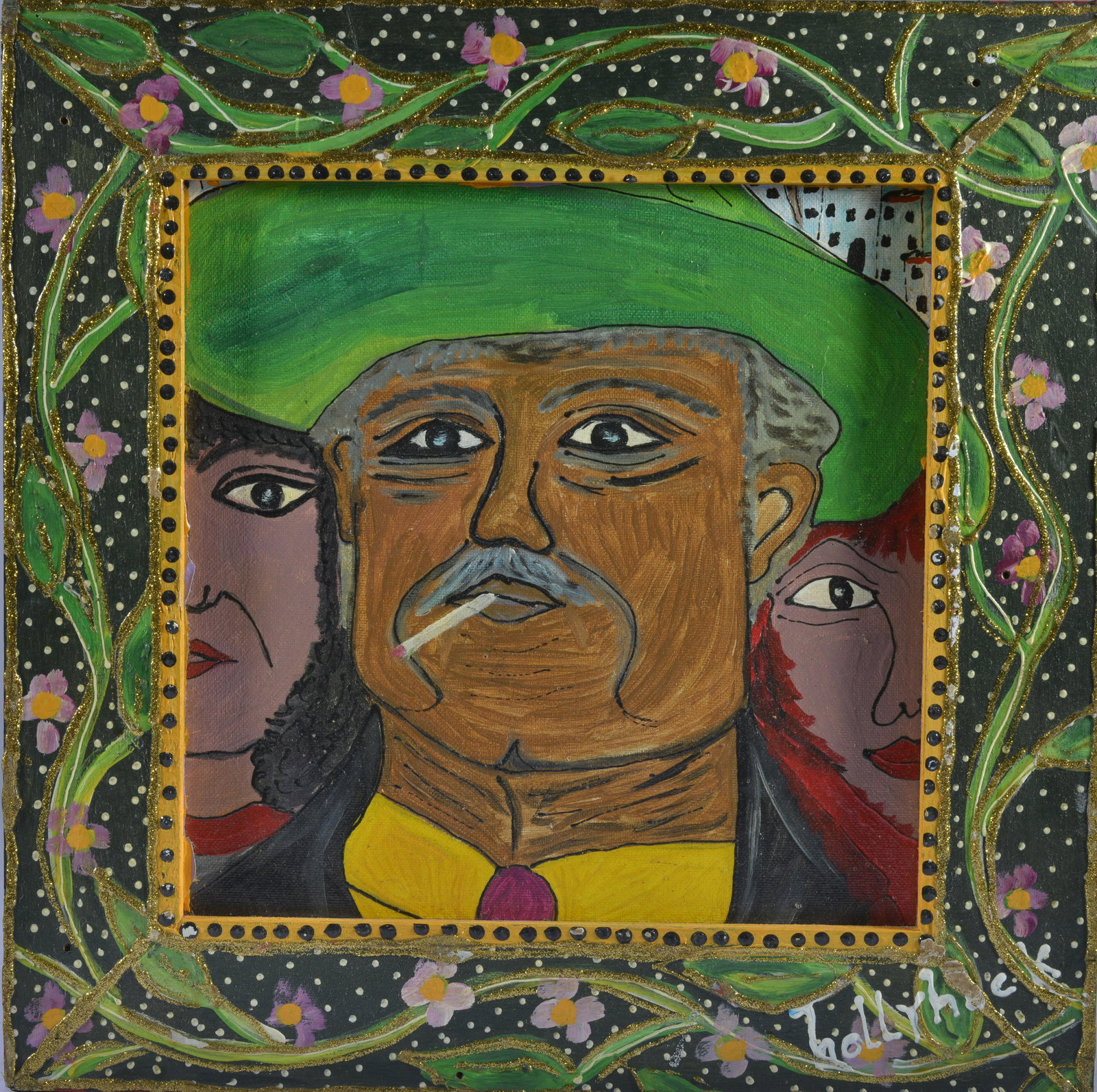 HOLLYHOCK FOLK ART PAINTING (1 of 2)