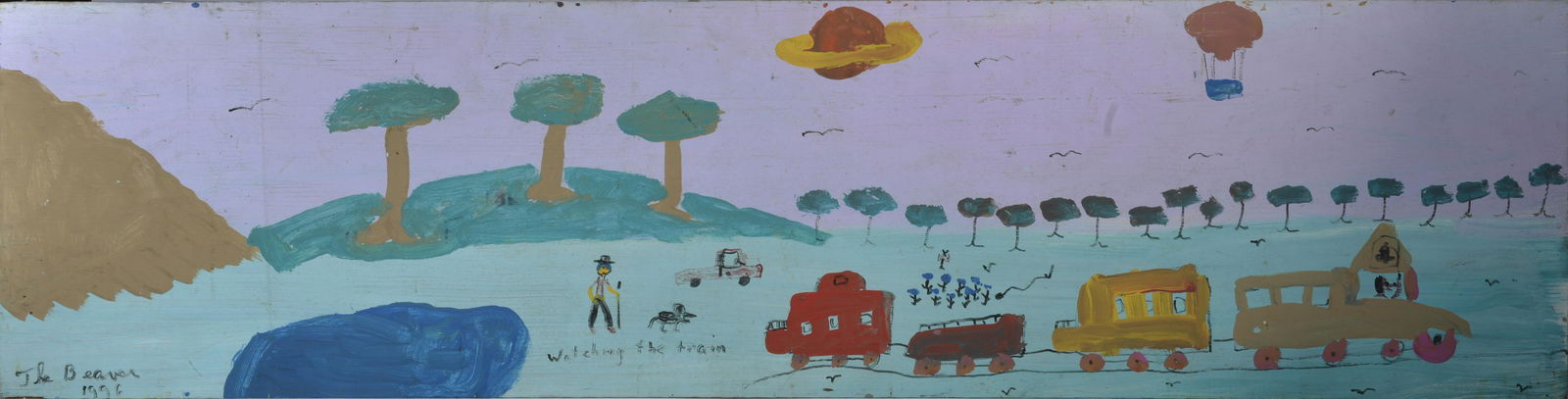 ROBYN "THE BEAVER" BEVERLAND (1957 - 1998): paint on wood, signed lower left - 48"W X 12"H