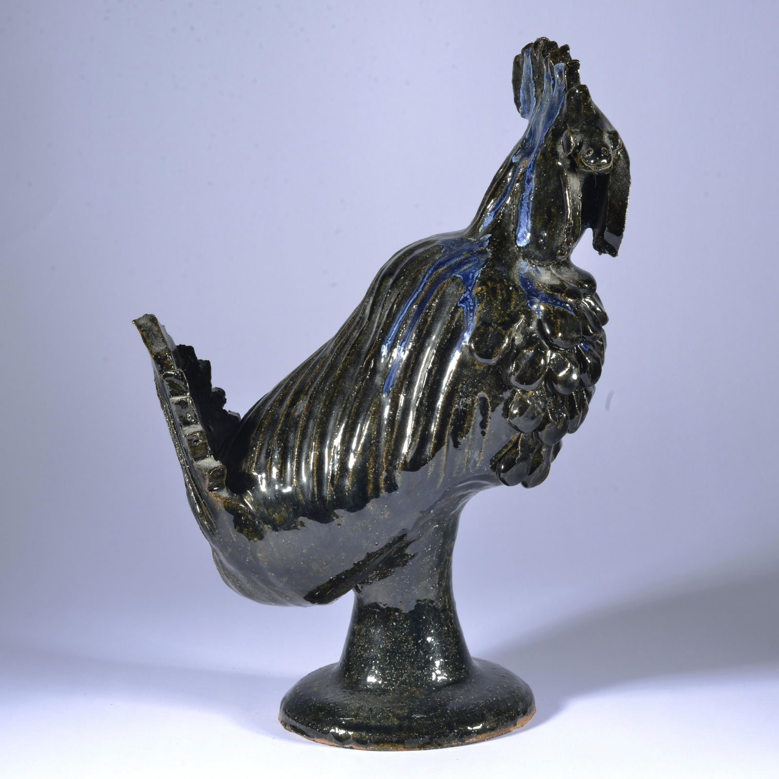 BEN ALLMAN CATAWBA VALLEY POTTERY #9 ROOSTER W/ GLASS RUNS (1 of 4)